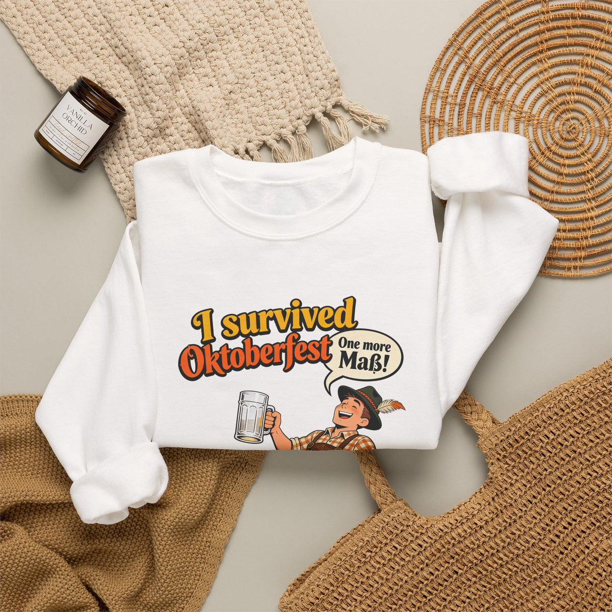 Oktoberfest 2026 Sweatshirt – "I Survived Oktoberfest" Vintage Beer Crewneck