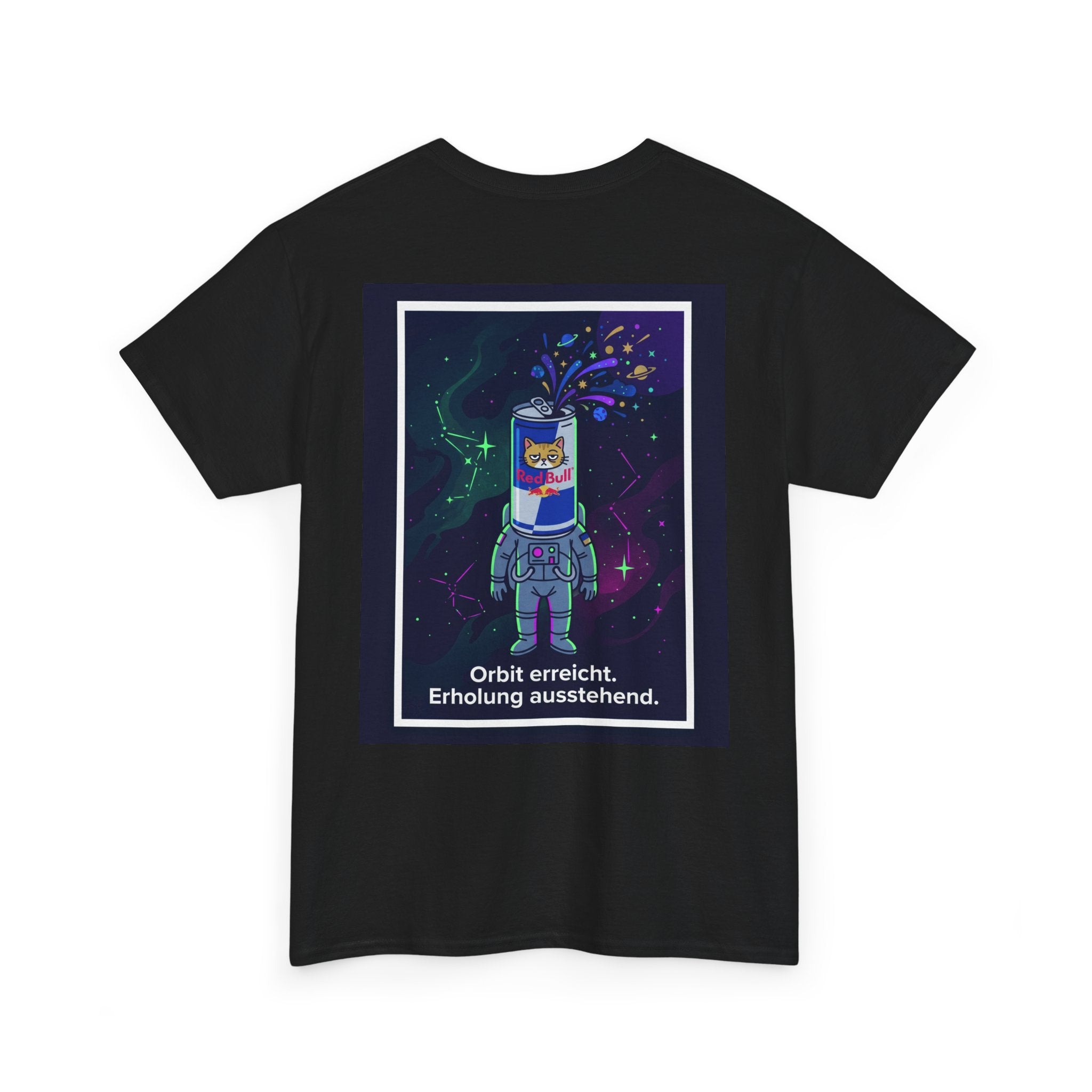 Astronaut Graphic Tee — “Orbit erreicht. Erholung ausstehend.” Neon Space Shirt