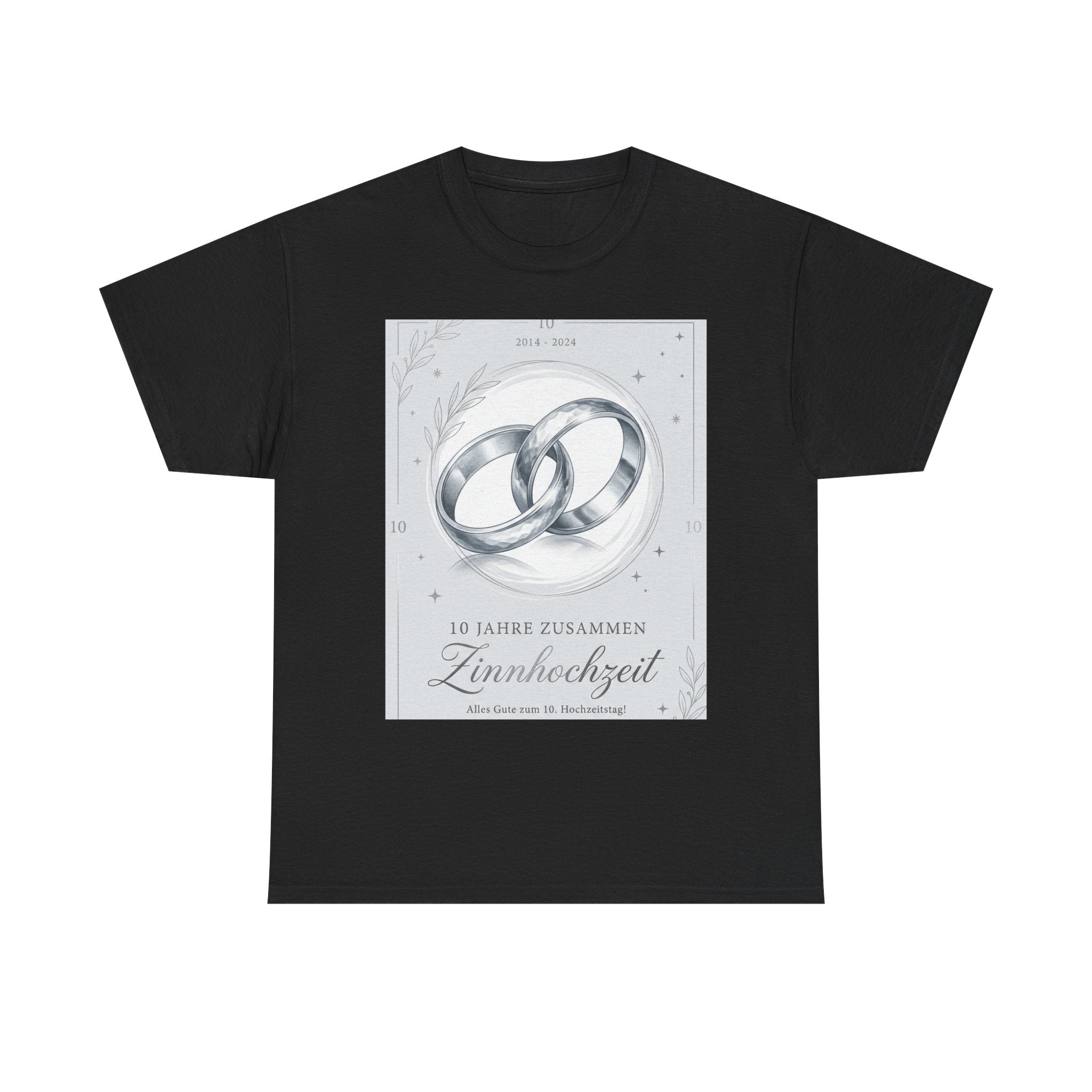 Zinnhochzeit 10 Years Anniversary T‑Shirt — Silver Rings 10 Jahre Zusammen Tee