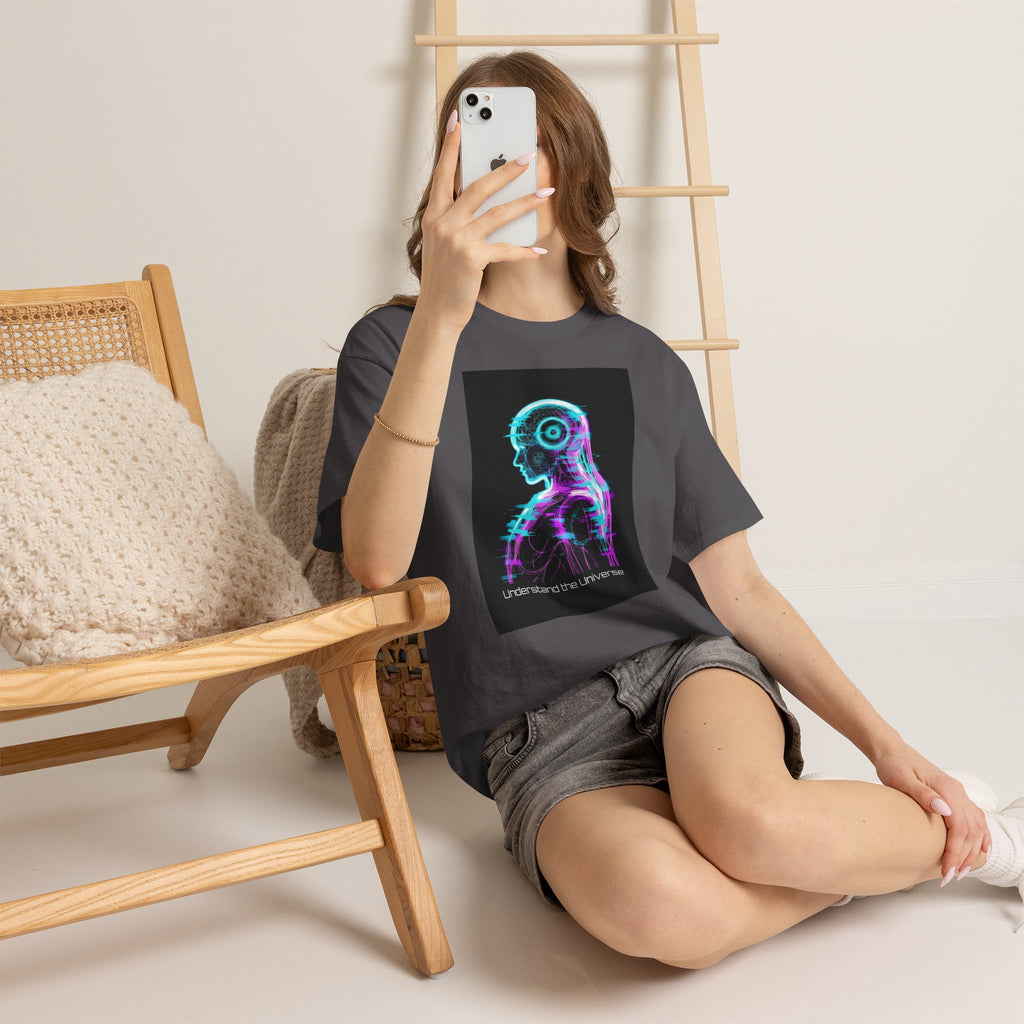Cyberpunk Android Tee — "I Understand the Universe" Neon Robot Graphic T-Shirt