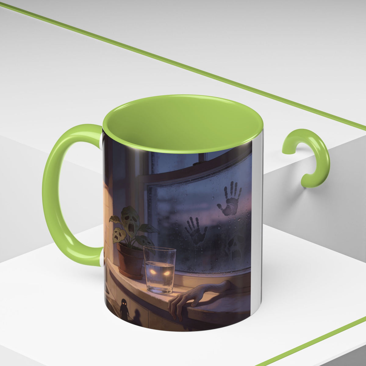 Spooky Window Handprints Mug – Halloween Ceramic Coffee Cup