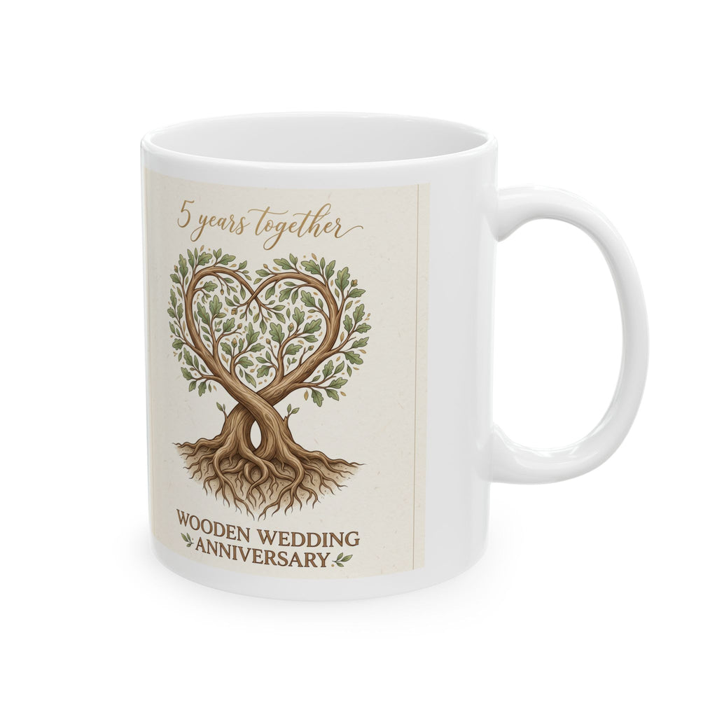 Woodland Family Tree Ceramic Mug — 5 Year Anniversary Coffee Cup