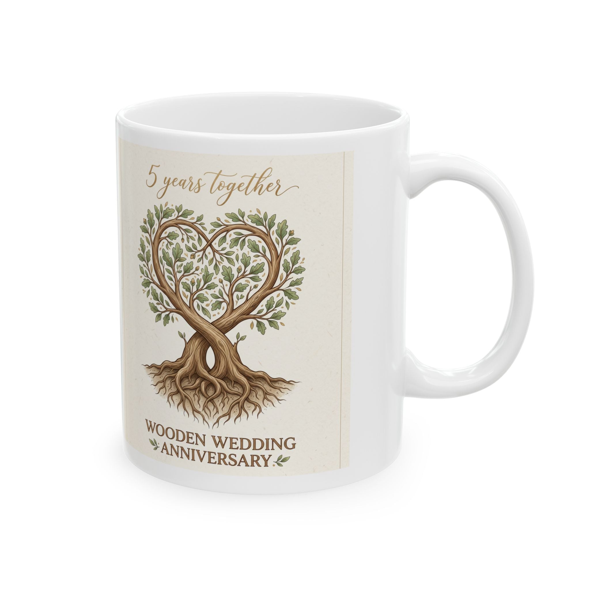 Woodland Family Tree Ceramic Mug — 5 Year Anniversary Coffee Cup
