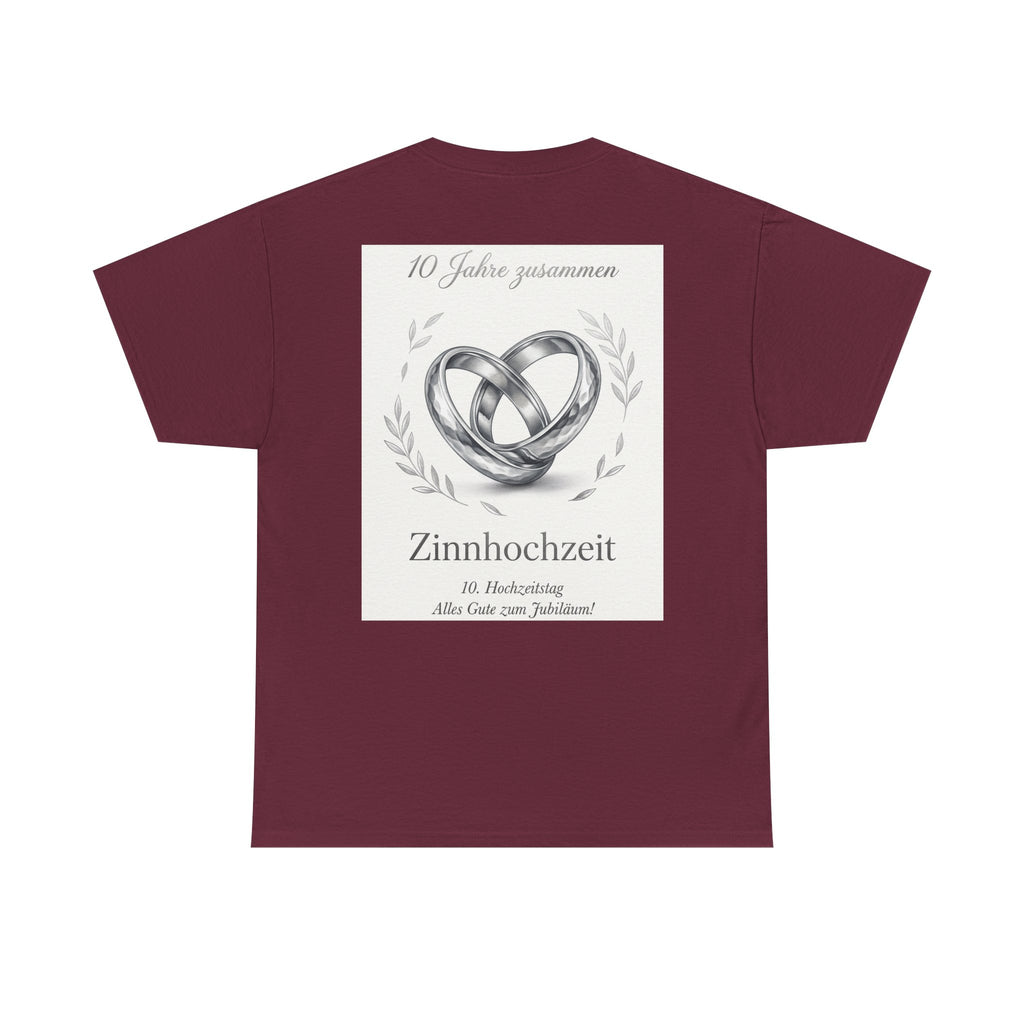 Zinnhochzeit 10 Years Anniversary T‑Shirt — Silver Rings 10 Jahre Zusammen Tee