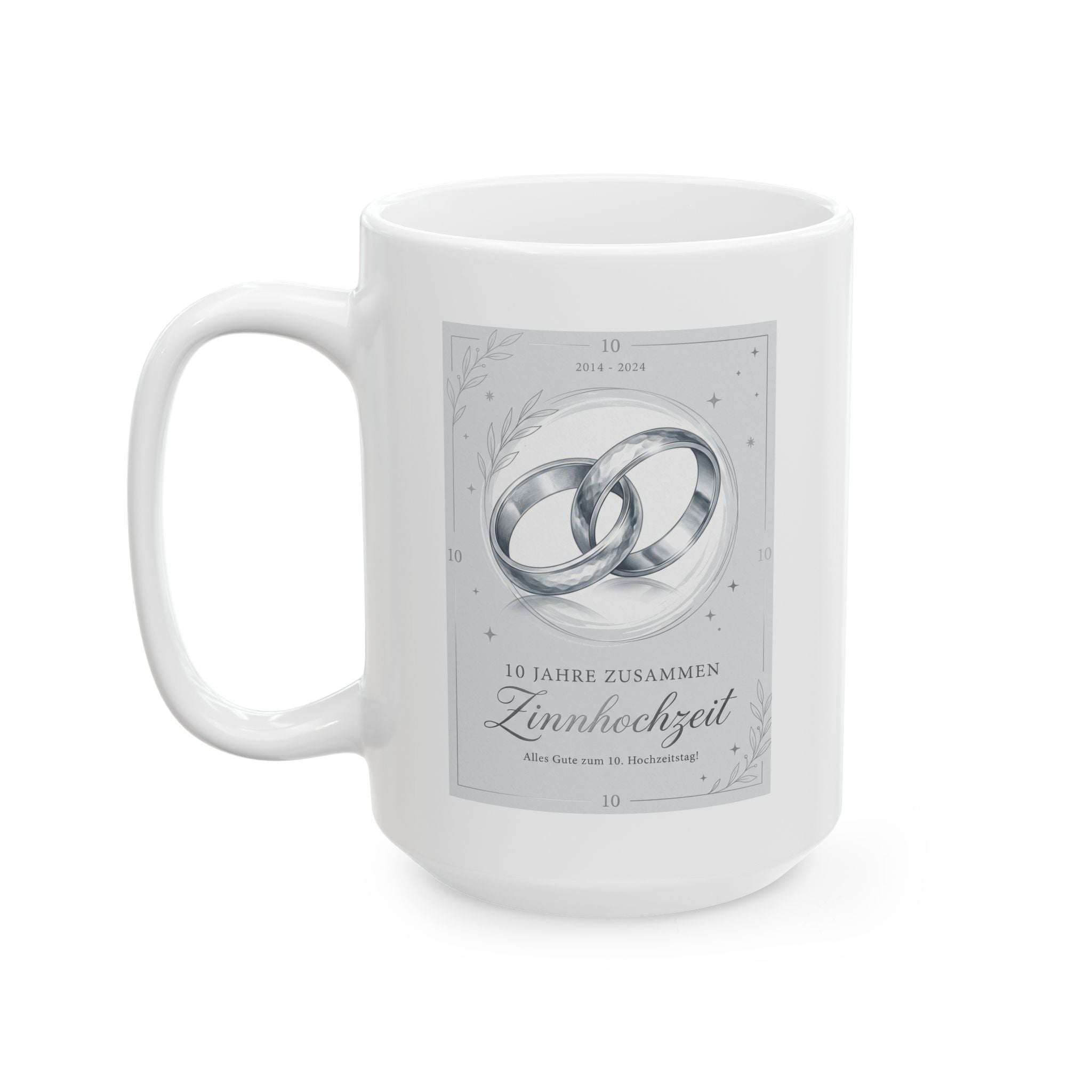 Inspirational Heart Ceramic Mug — 'Zinnhochzeit - 10 Jahre zusammen' Memorial Coffee Cup (11oz & 15oz)