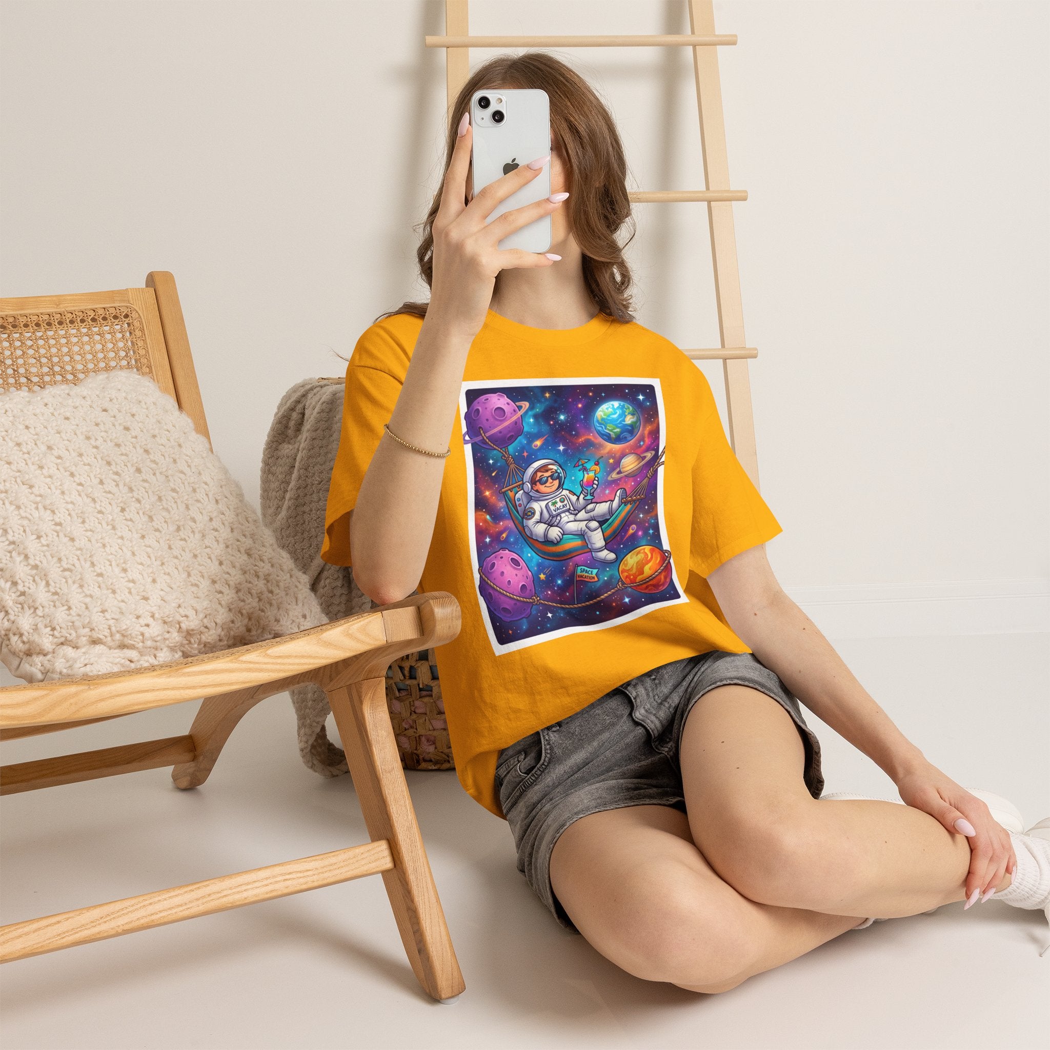 Astronaut Relaxing Tee — Cosmic Hammock Space Shirt