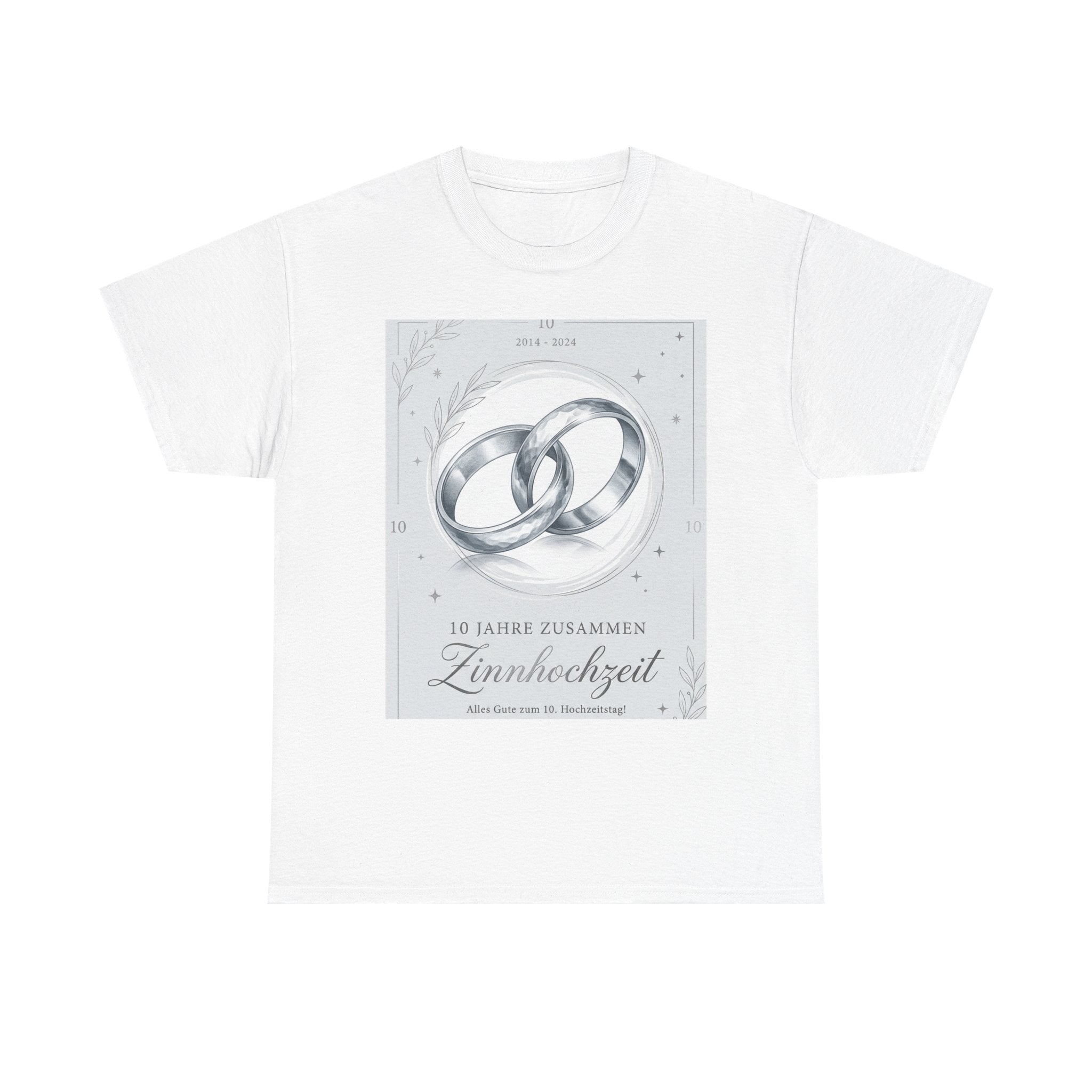 Zinnhochzeit 10 Years Anniversary T‑Shirt — Silver Rings 10 Jahre Zusammen Tee