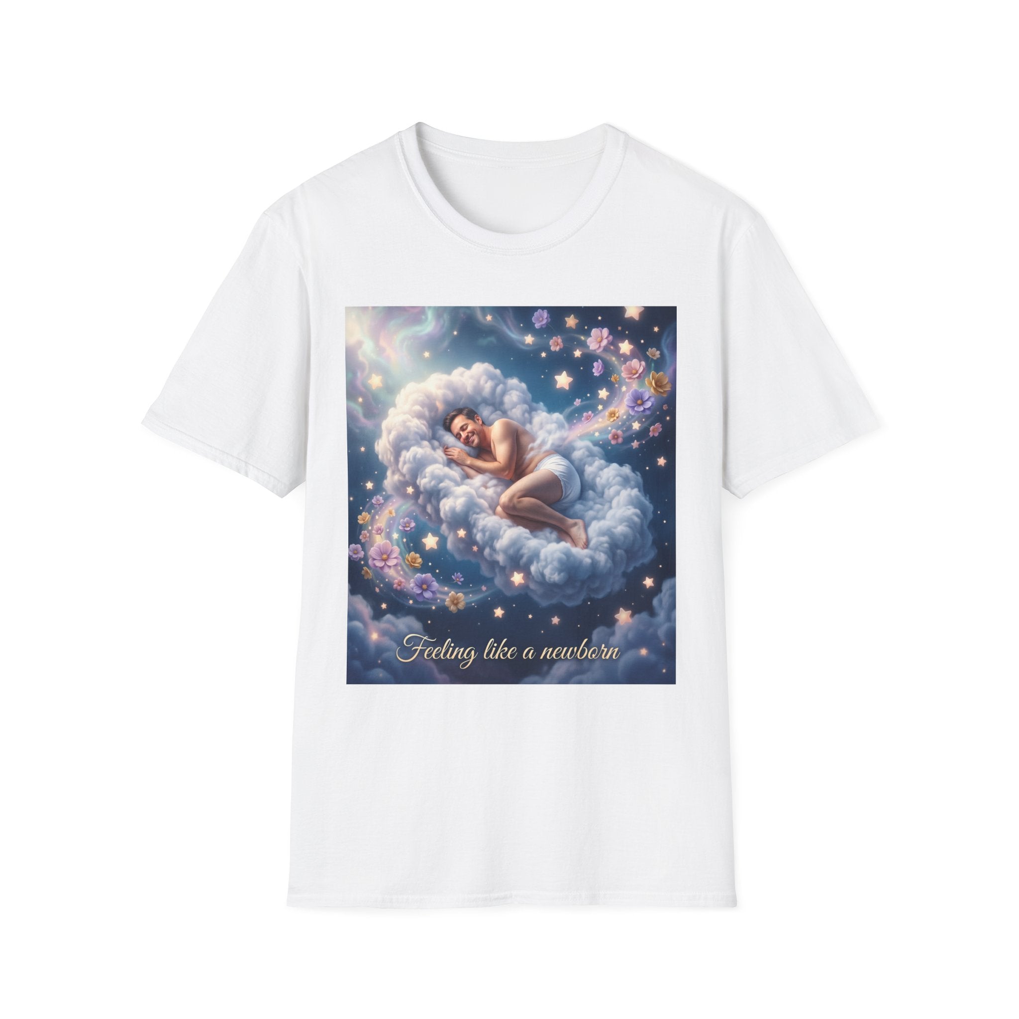 Dreamy Sleeping Angel T-Shirt — 'I Feel Like a Newborn' Cloud Art Tee