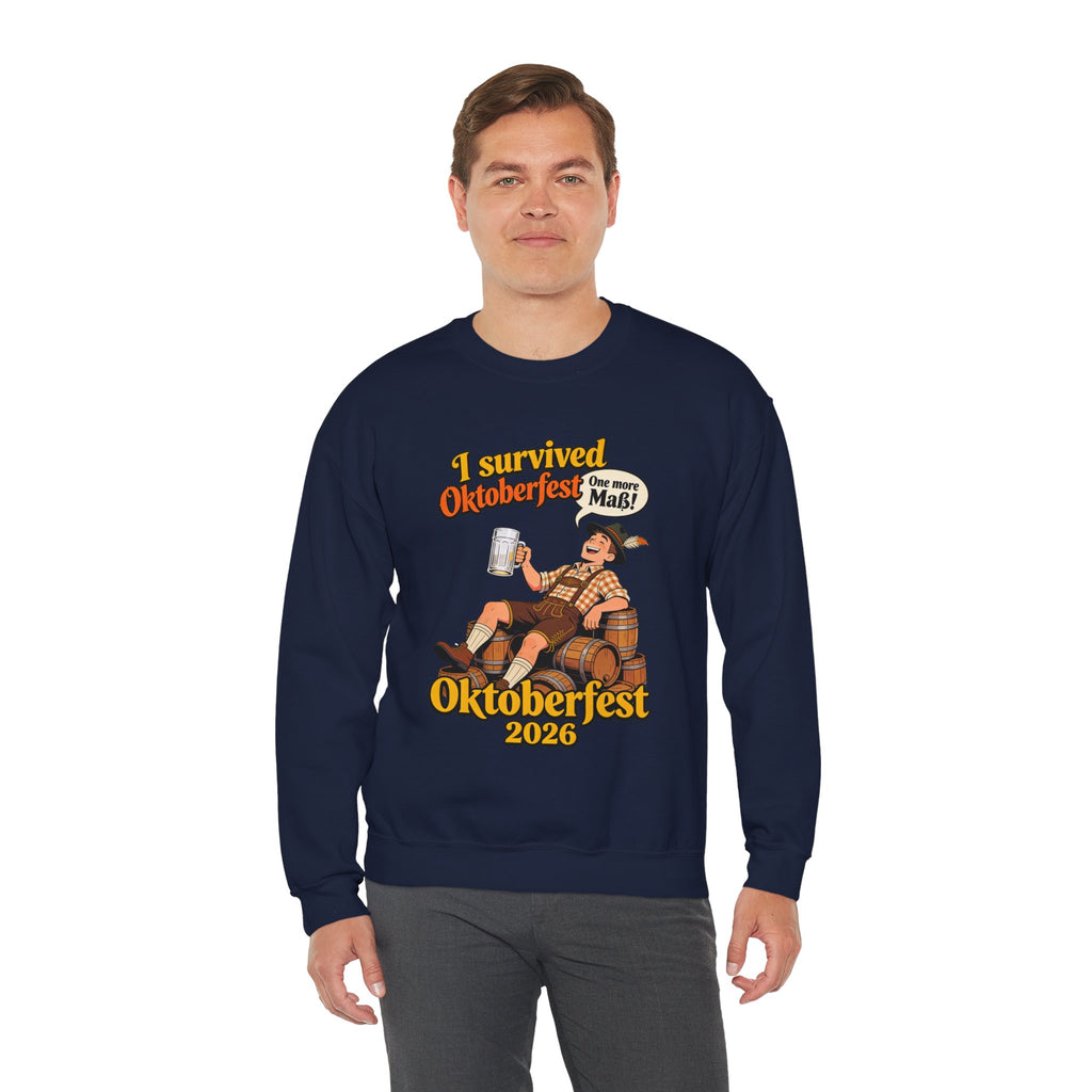 Oktoberfest 2026 Sweatshirt – "I Survived Oktoberfest" Vintage Beer Crewneck