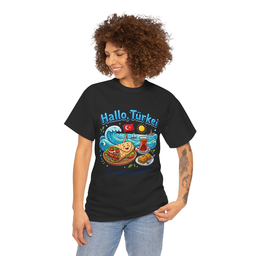 Hallo Türkiye! Turkish Food & Vacation Graphic Tee — "All Inclusive Mode: ON"