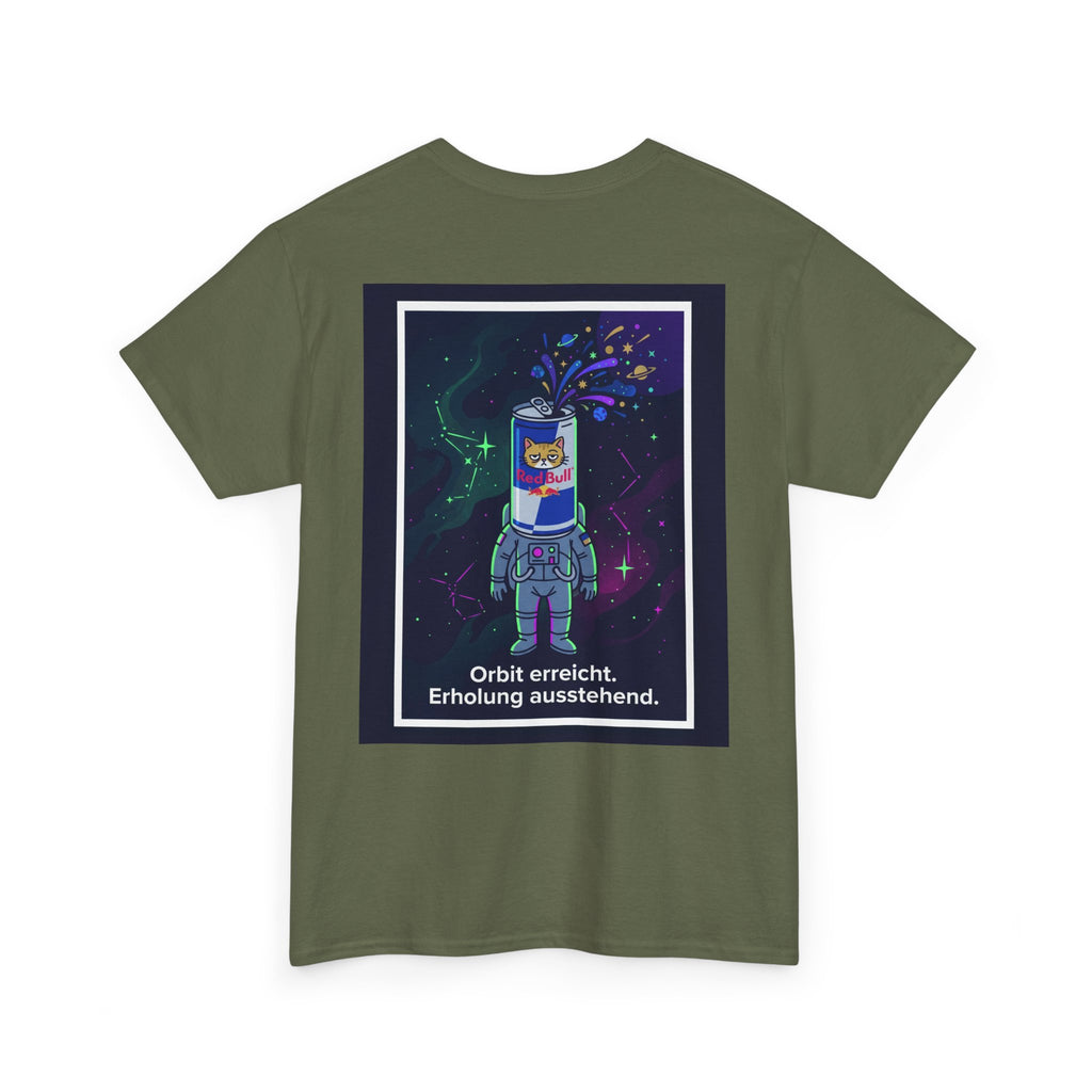 Astronaut Graphic Tee — “Orbit erreicht. Erholung ausstehend.” Neon Space Shirt
