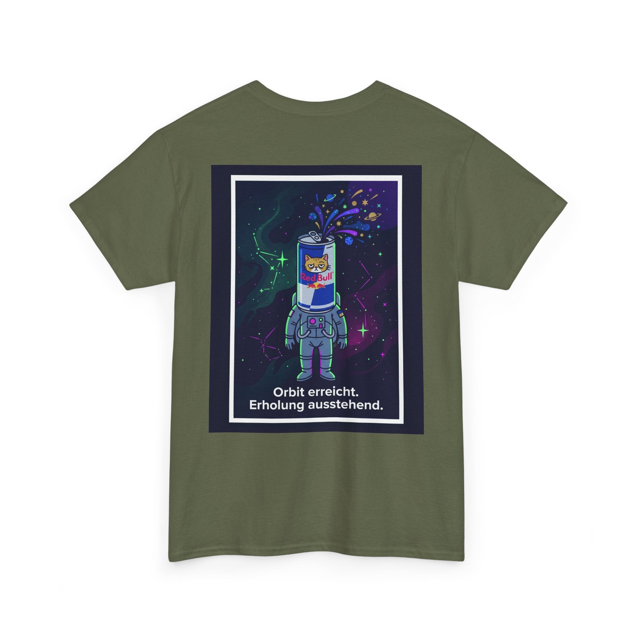 Astronaut Graphic Tee — “Orbit erreicht. Erholung ausstehend.” Neon Space Shirt