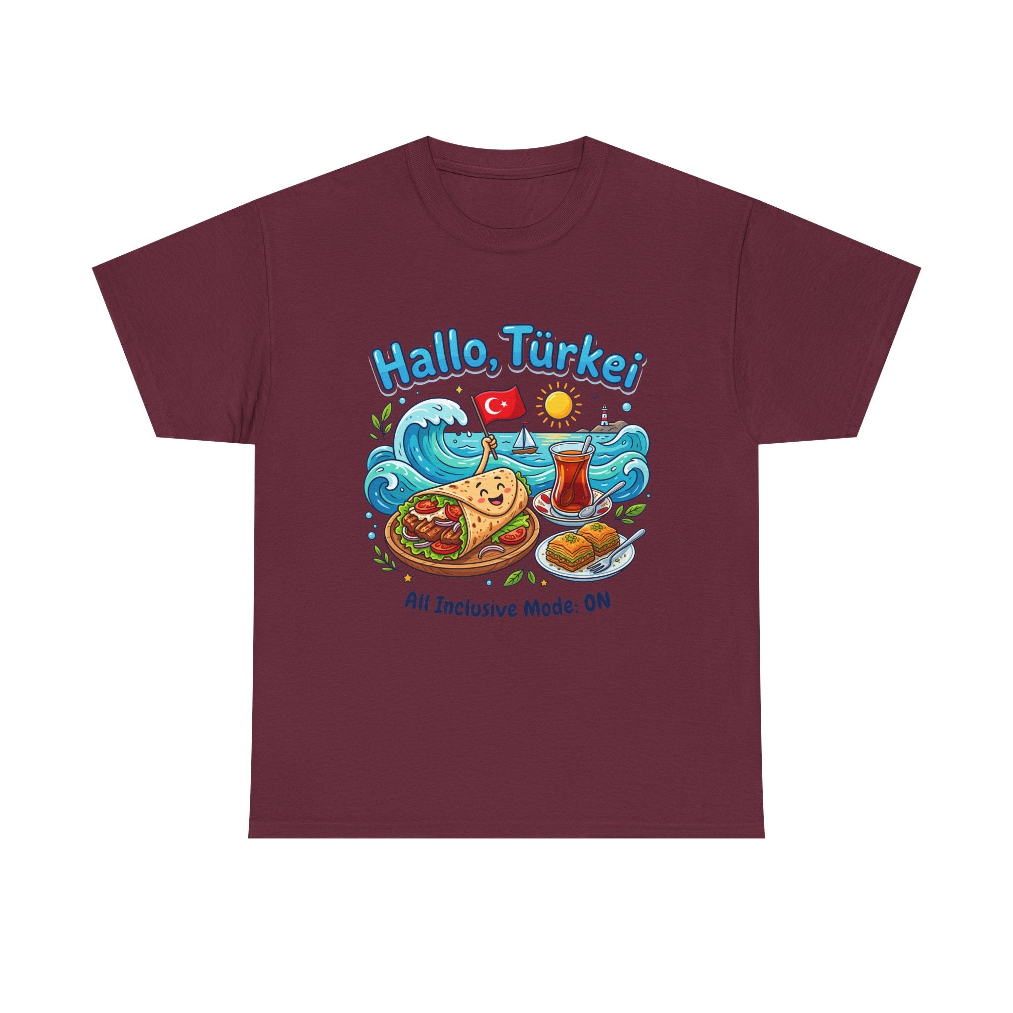 Hallo Türkiye! Turkish Food & Vacation Graphic Tee — "All Inclusive Mode: ON"