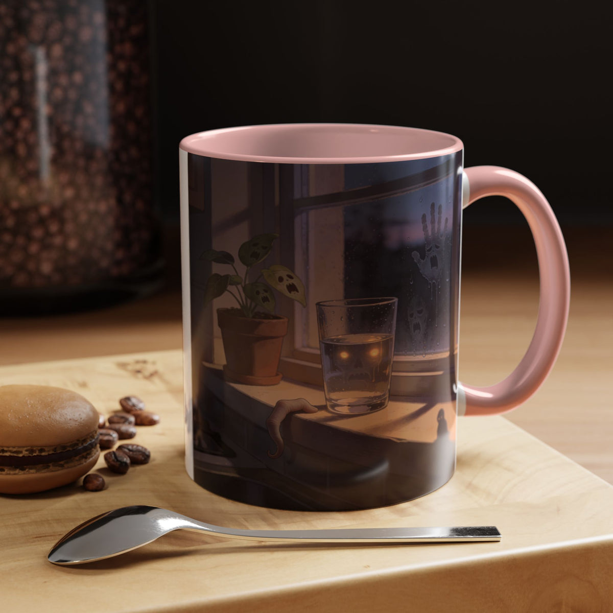 Spooky Window Handprints Mug – Halloween Ceramic Coffee Cup