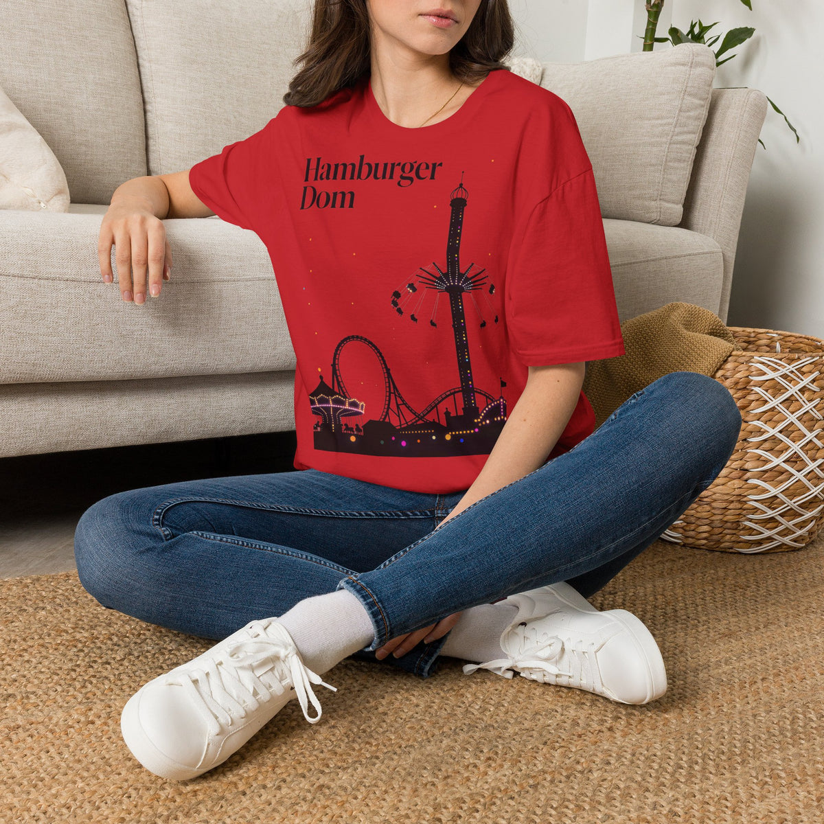 Hamburger Dom Skyline-T-Shirt – T-Shirt mit Fahrgeschäfts-Silhouette