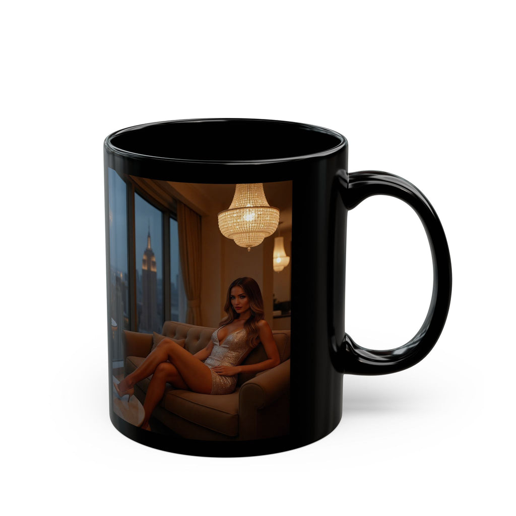 Black Photo Mug — Elegant Evening Portrait Coffee Cup (11oz/15oz)
