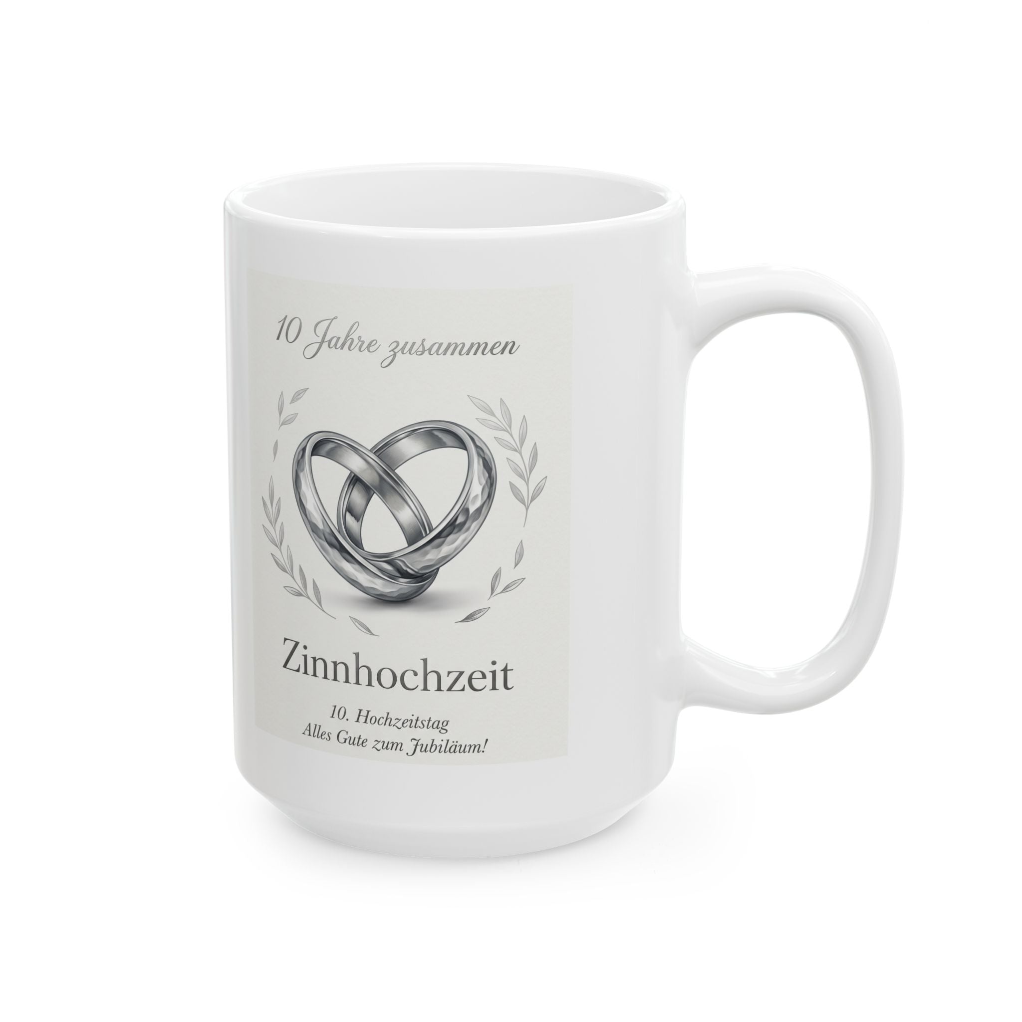 Inspirational Heart Ceramic Mug — 'Zinnhochzeit - 10 Jahre zusammen' Memorial Coffee Cup (11oz & 15oz)