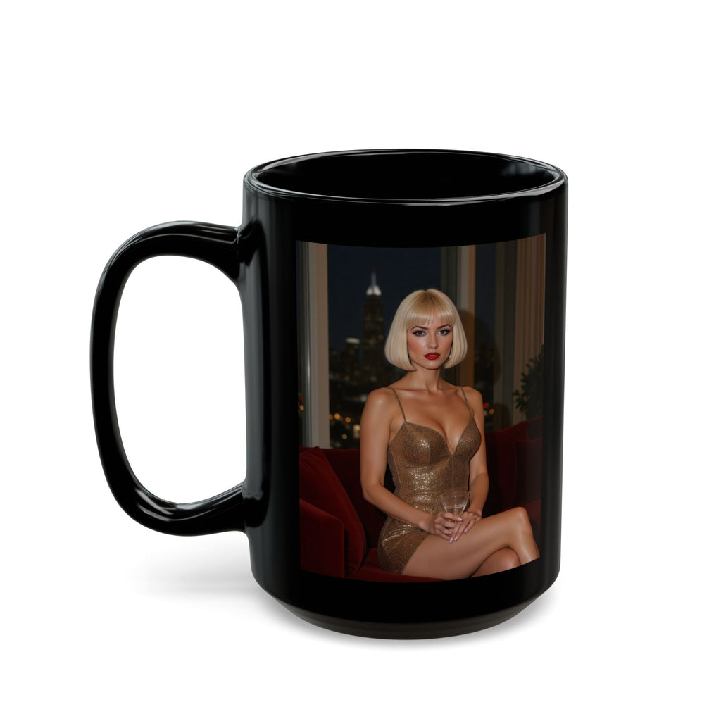 Black Photo Mug — Elegant Evening Portrait Coffee Cup (11oz/15oz)