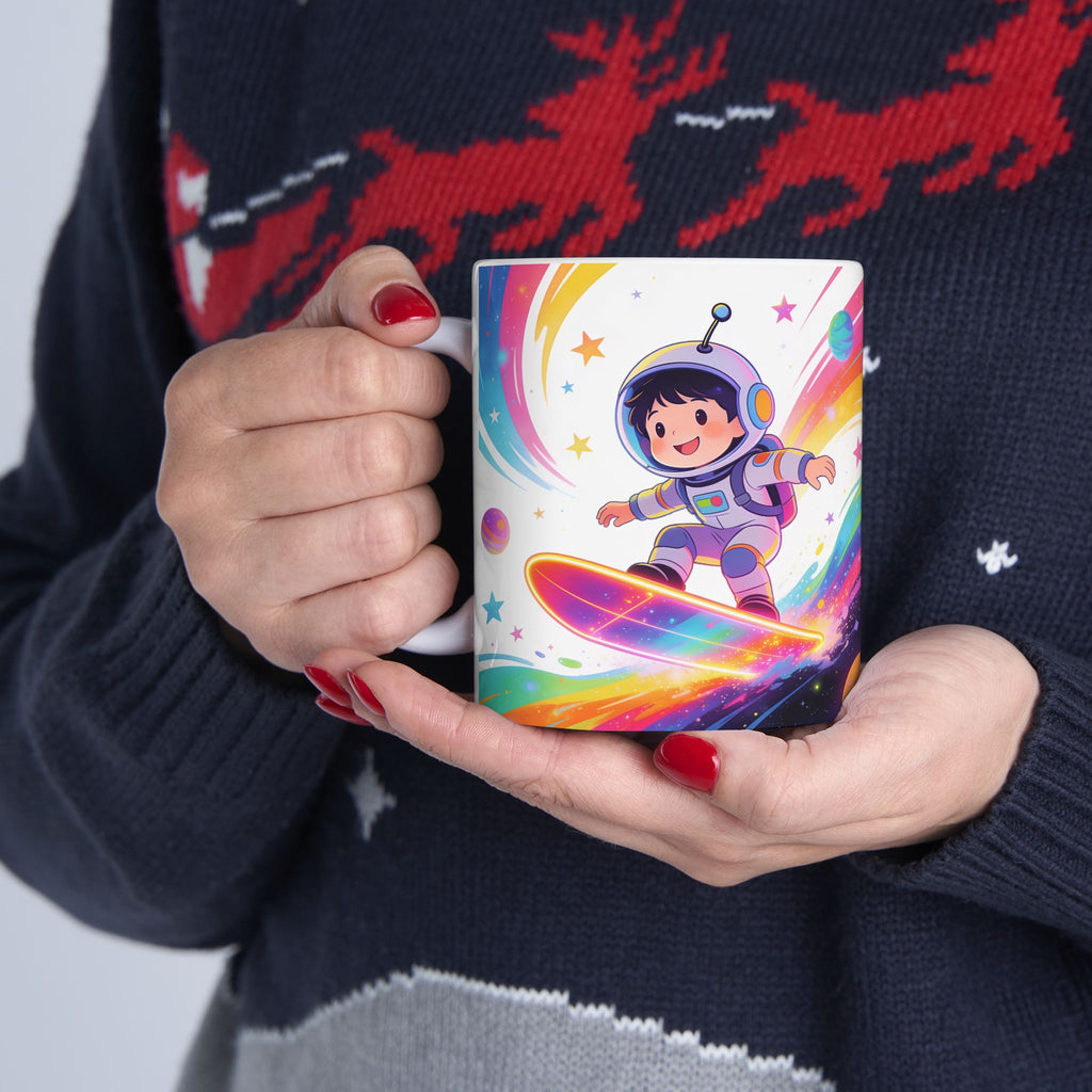 Rainbow Space Astronaut Mug — Cute Kids' Cosmic Coffee Cup (11oz, 15oz)
