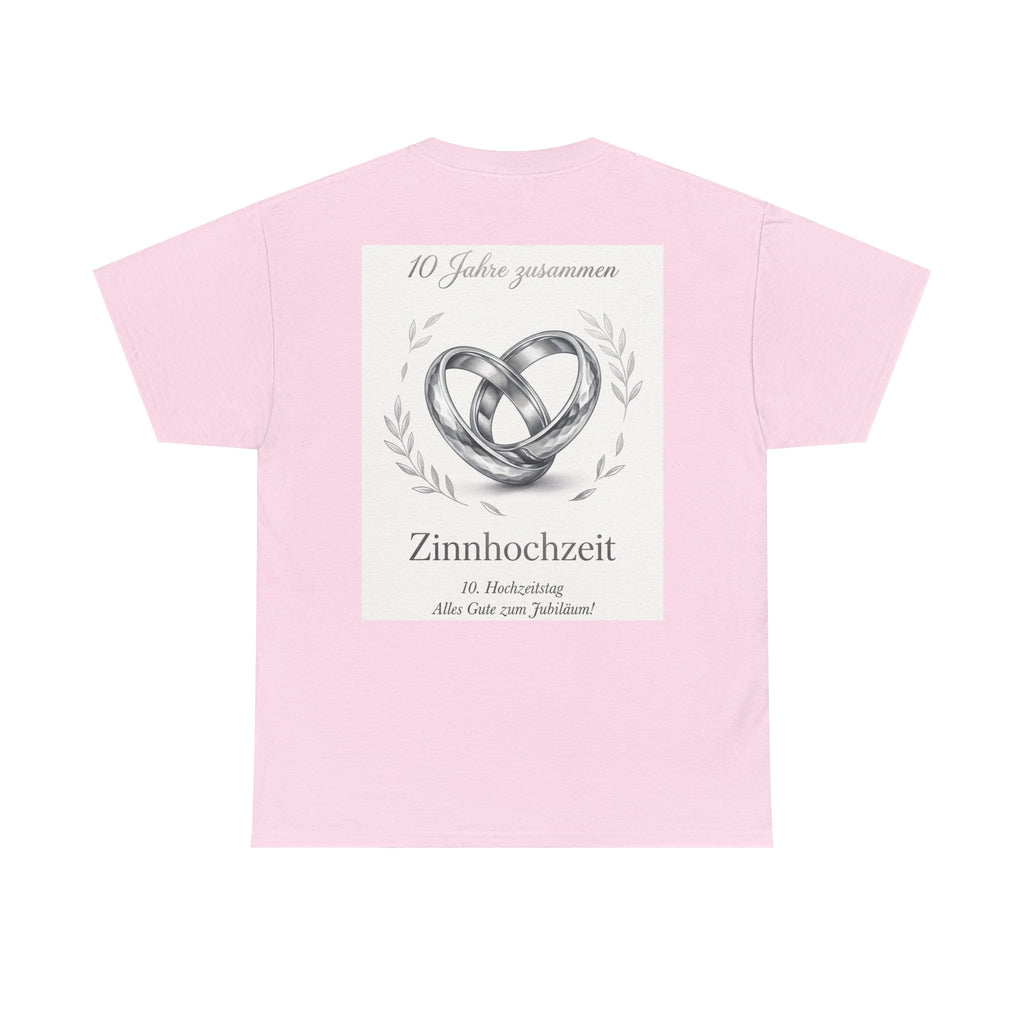 Zinnhochzeit 10 Years Anniversary T‑Shirt — Silver Rings 10 Jahre Zusammen Tee