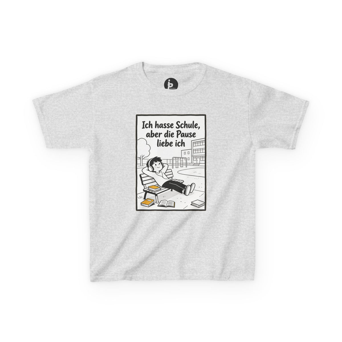 Kinder-T-Shirt – „Ich hasse Schule, aber die Pause liebe ich“ Cartoon-Schulpausen-Shirt