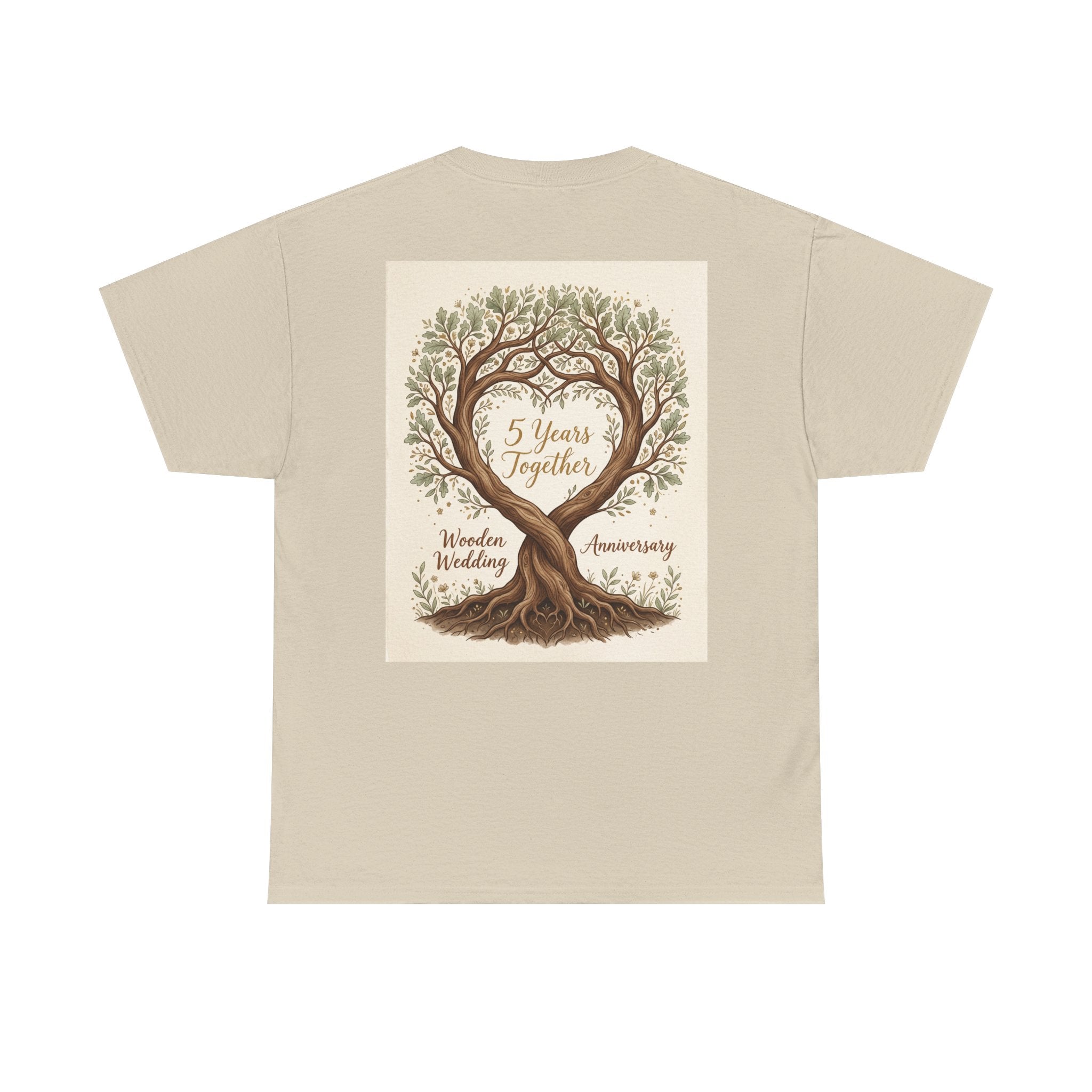 Wooden Wedding Anniversary Tee — "5 Years Together" Tree Heart Design