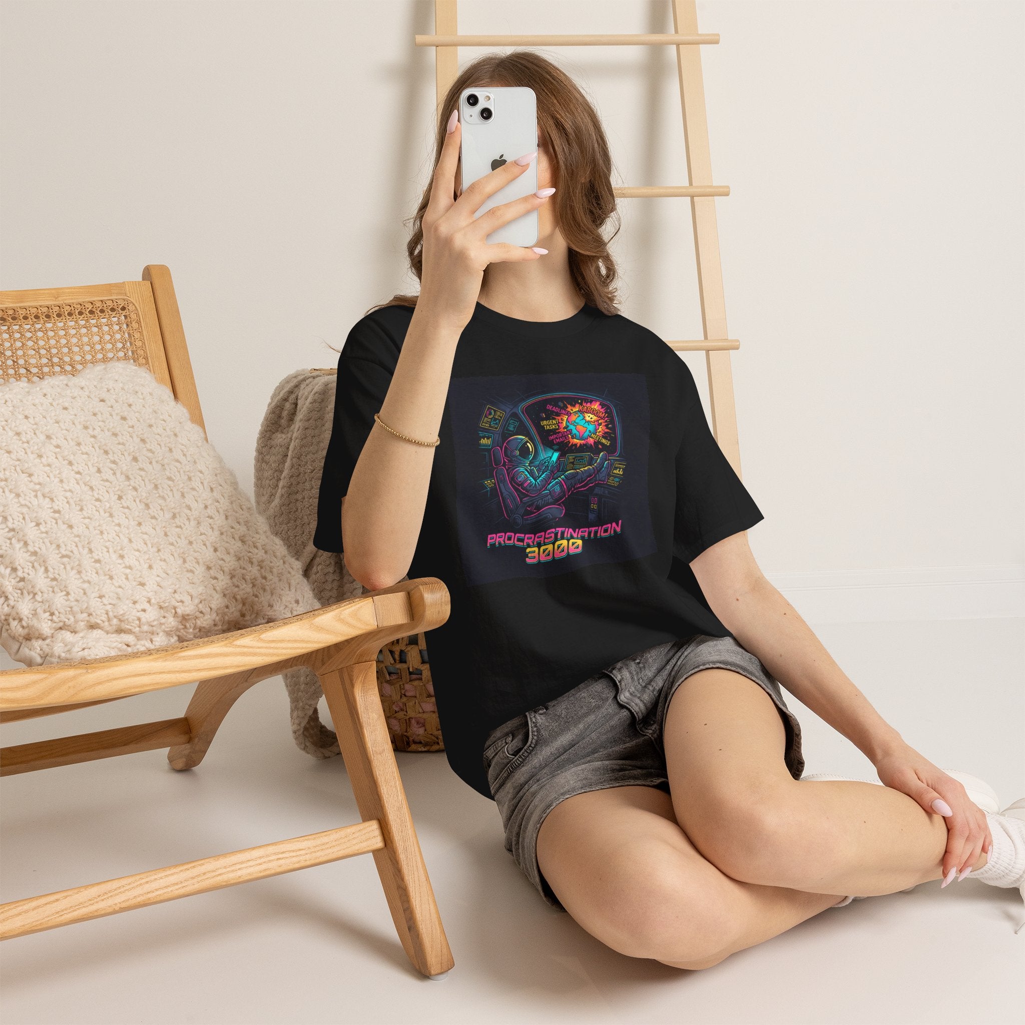 Procrastination 3000 Tee — Retro Futuristic Space Humor T-Shirt
