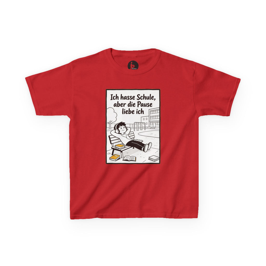 Kinder-T-Shirt – „Ich hasse Schule, aber die Pause liebe ich“ Cartoon-Schulpausen-Shirt