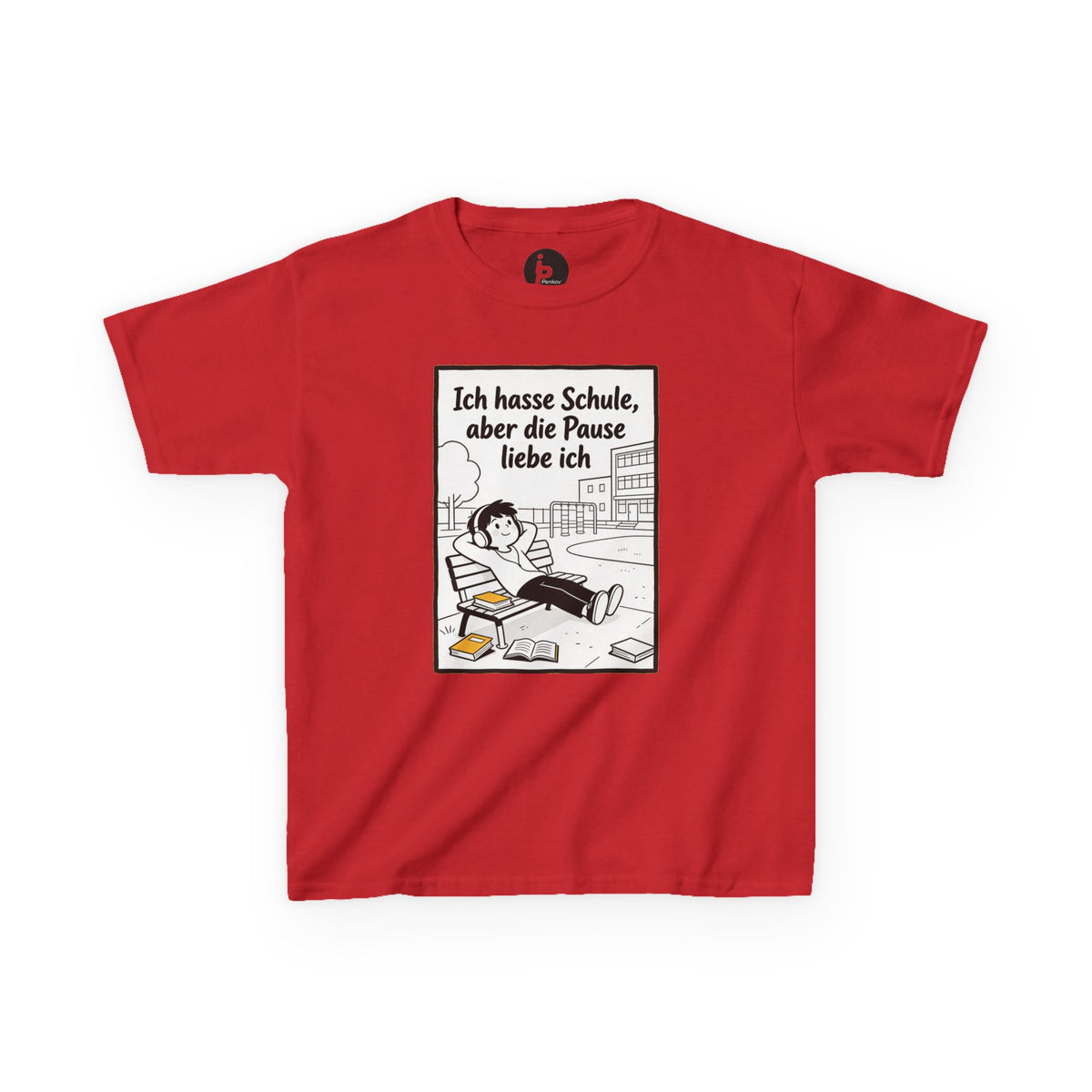 Kinder-T-Shirt – „Ich hasse Schule, aber die Pause liebe ich“ Cartoon-Schulpausen-Shirt