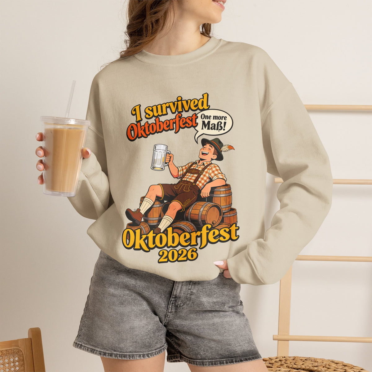 Oktoberfest 2026 Sweatshirt – "I Survived Oktoberfest" Vintage Beer Crewneck