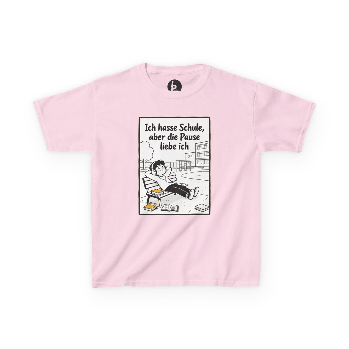 Kinder-T-Shirt – „Ich hasse Schule, aber die Pause liebe ich“ Cartoon-Schulpausen-Shirt