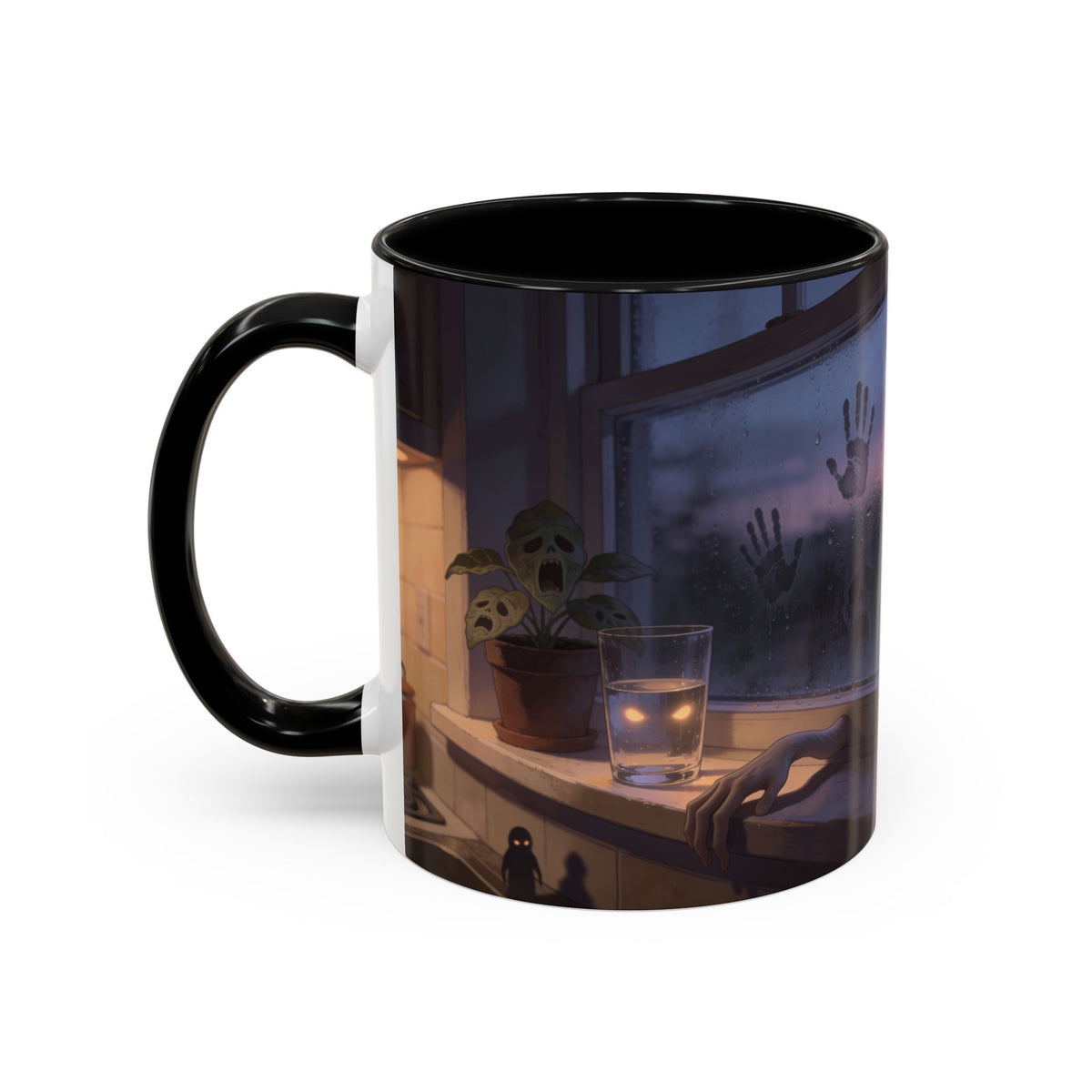 Spooky Window Handprints Mug – Halloween Ceramic Coffee Cup