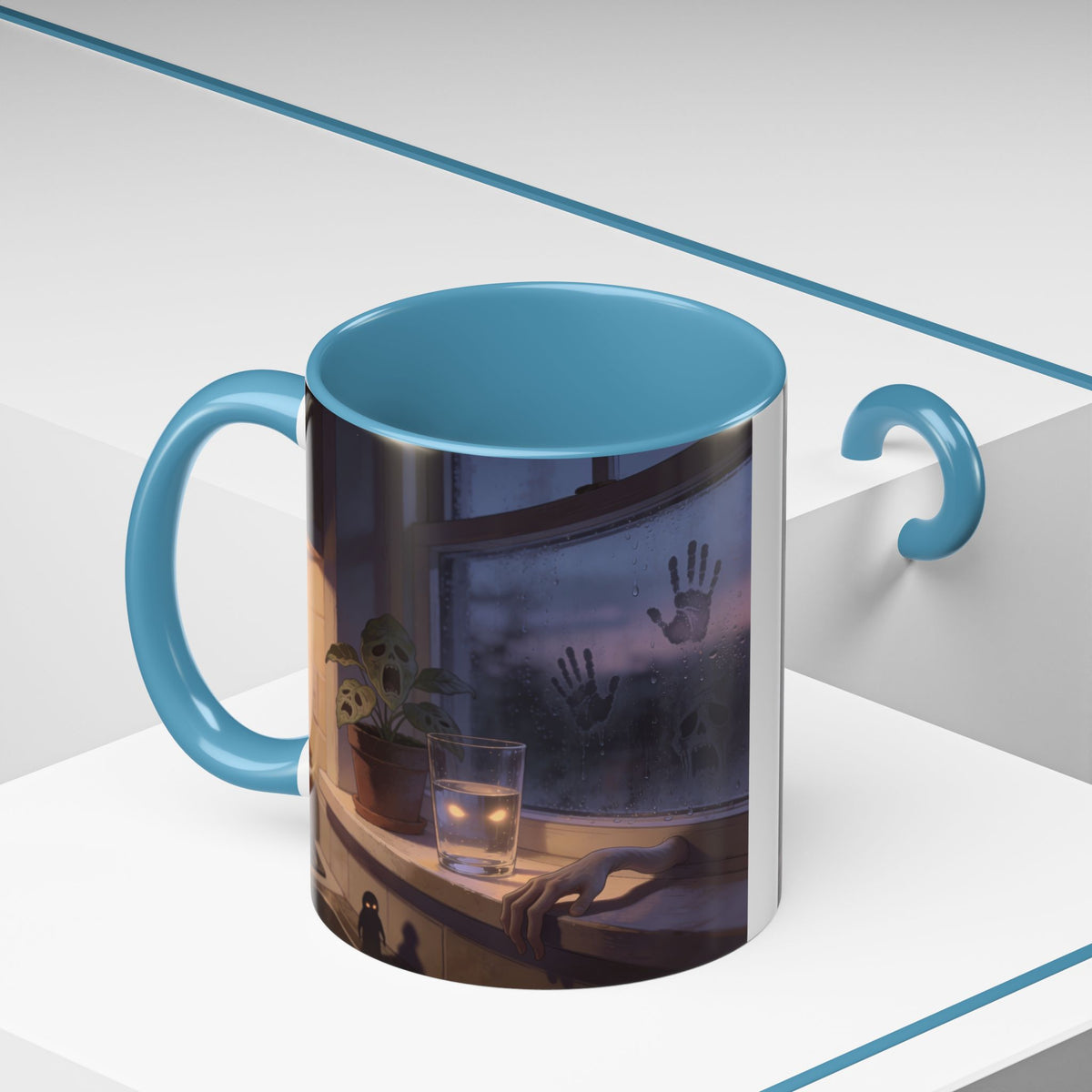 Spooky Window Handprints Mug – Halloween Ceramic Coffee Cup