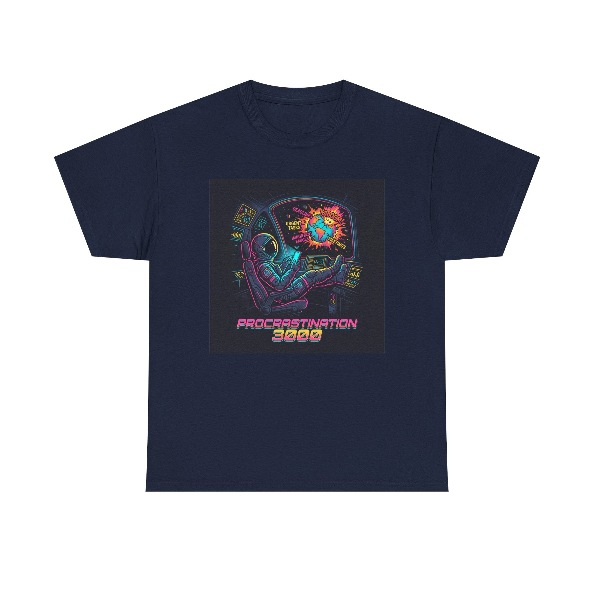 Procrastination 3000 Tee — Retro Futuristic Space Humor T-Shirt