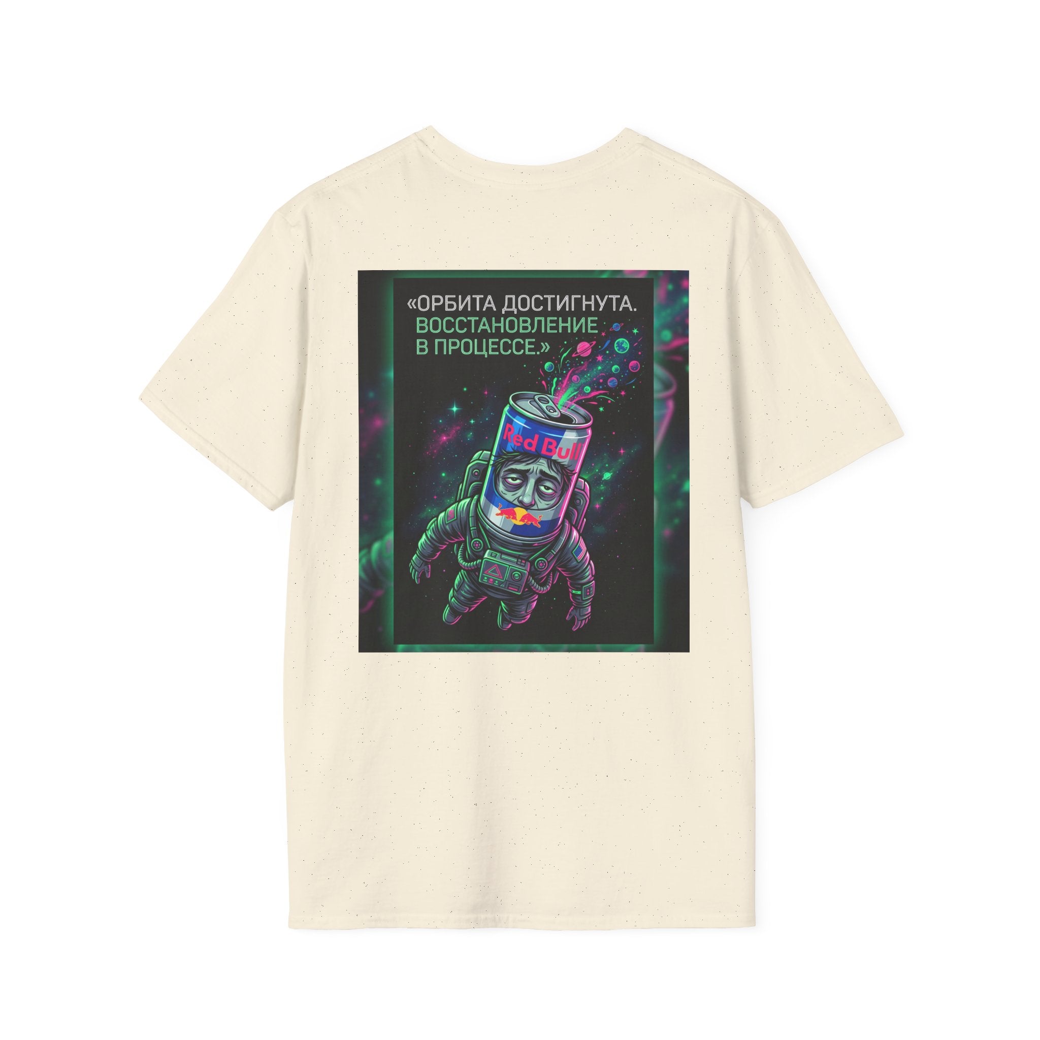Orbital Reset T-Shirt — "Орбита достигнута. Восстановление в процессе." Cosmic Energy Drink Tee