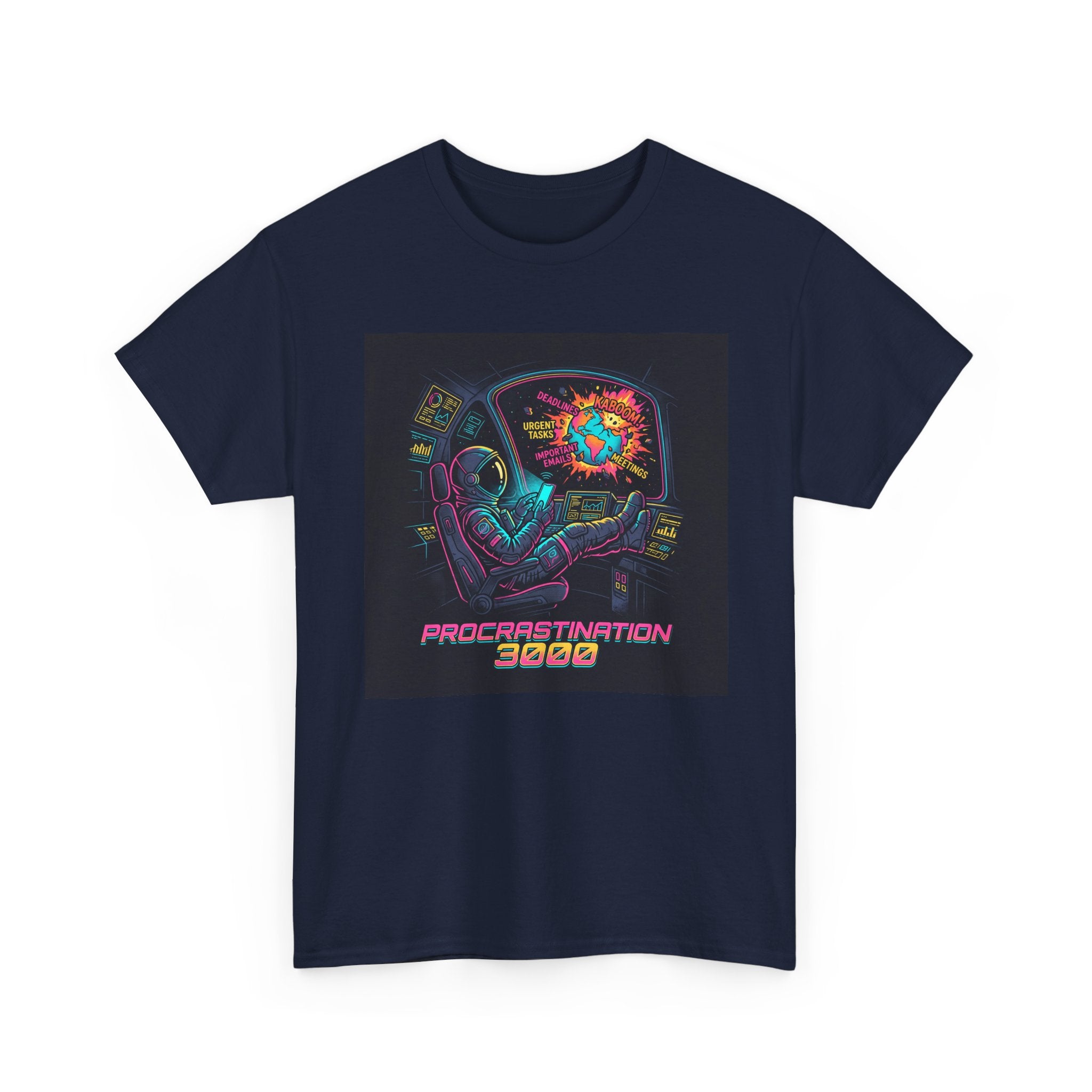 Procrastination 3000 Tee — Retro Futuristic Space Humor T-Shirt