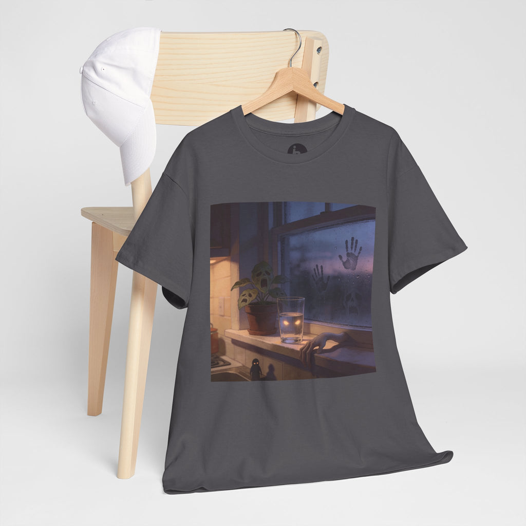 Stimmungsvolles Twilight-Fenster T-Shirt – Cozy Sunset Grafik-Shirt