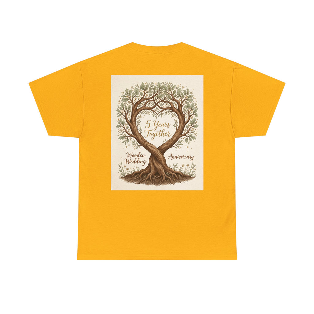 Wooden Wedding Anniversary Tee — "5 Years Together" Tree Heart Design