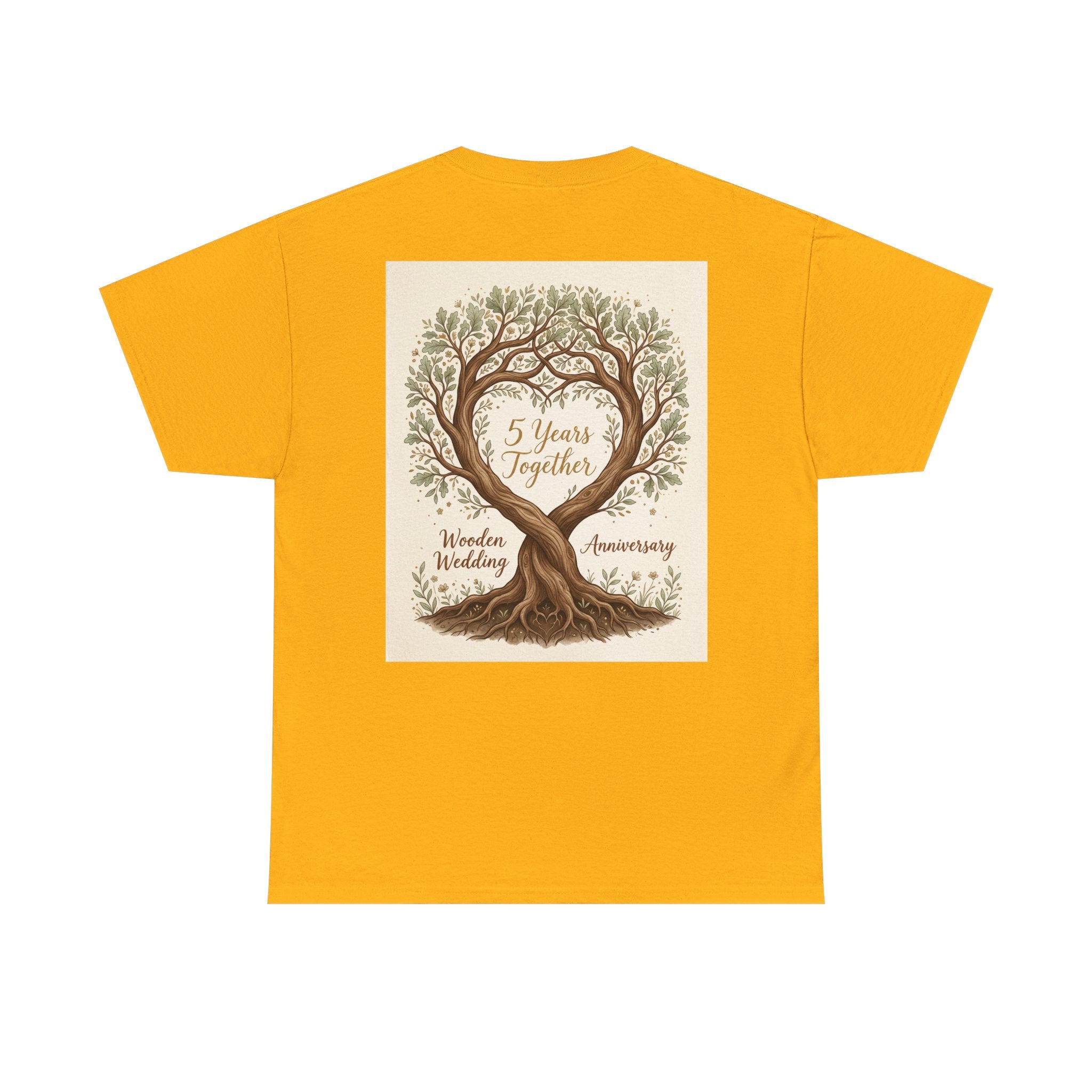 Wooden Wedding Anniversary Tee — "5 Years Together" Tree Heart Design