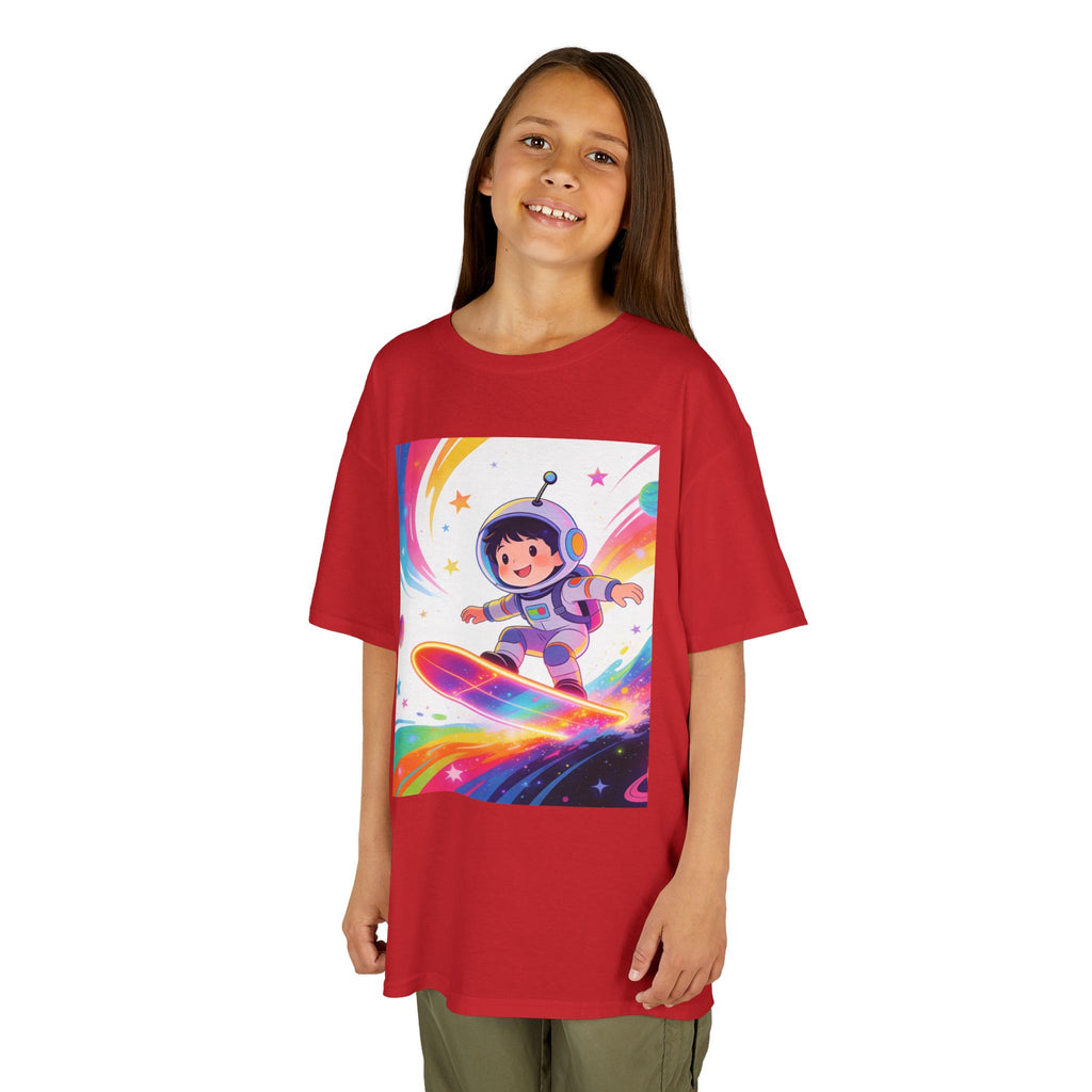 Kids Tee — Rainbow Space Surfing Astronaut Graphic