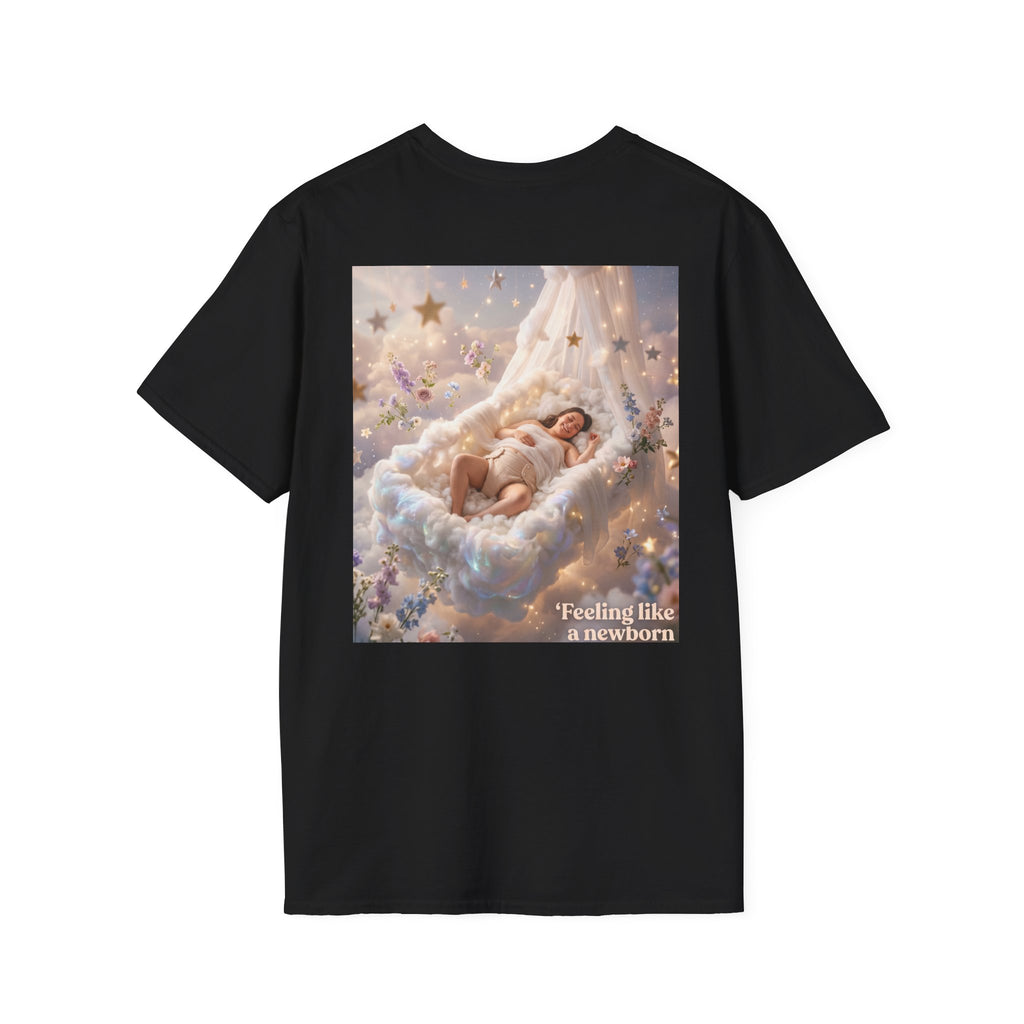 Dreamy Sleeping Angel T-Shirt — 'I Feel Like a Newborn' Cloud Art Tee