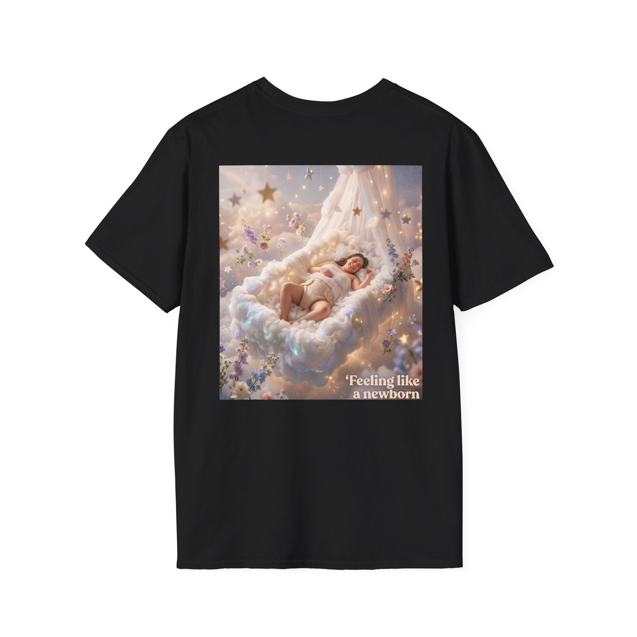 Dreamy Sleeping Angel T-Shirt — 'I Feel Like a Newborn' Cloud Art Tee