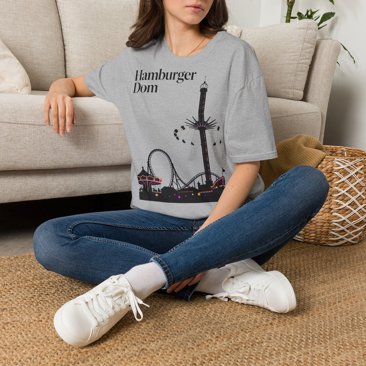 Hamburger Dom Skyline-T-Shirt – T-Shirt mit Fahrgeschäfts-Silhouette