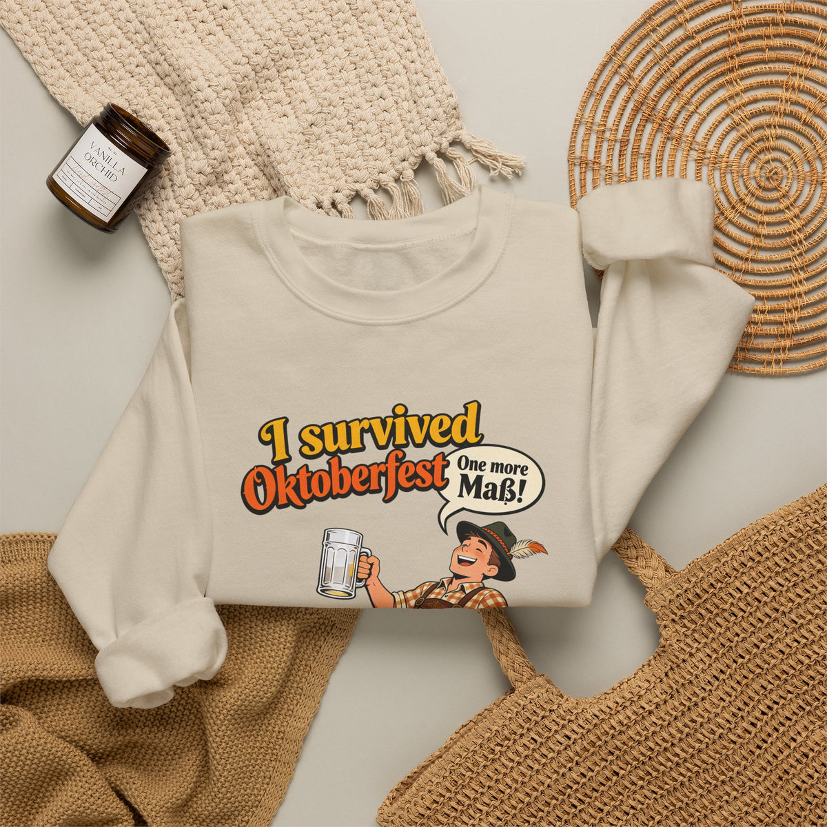Oktoberfest 2026 Sweatshirt – "I Survived Oktoberfest" Vintage Beer Crewneck