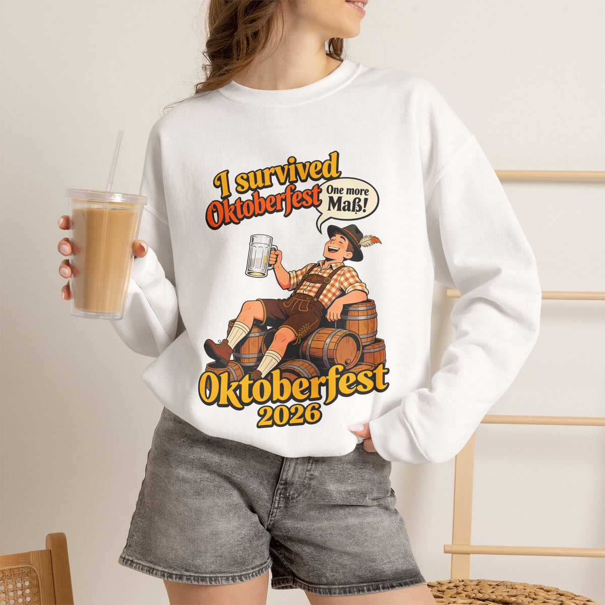 Oktoberfest 2026 Sweatshirt – "I Survived Oktoberfest" Vintage Beer Crewneck