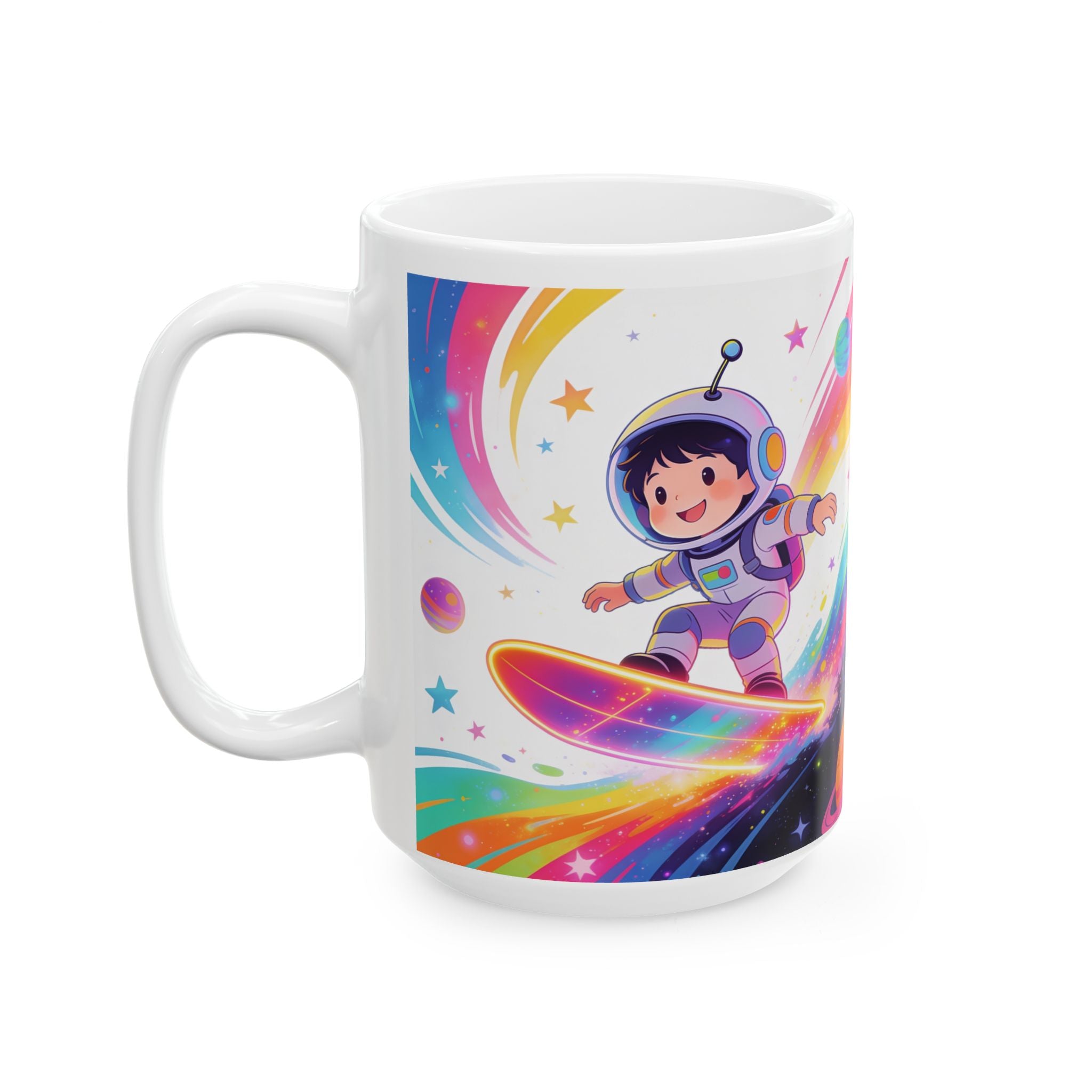 Rainbow Space Astronaut Mug — Cute Kids' Cosmic Coffee Cup (11oz, 15oz)