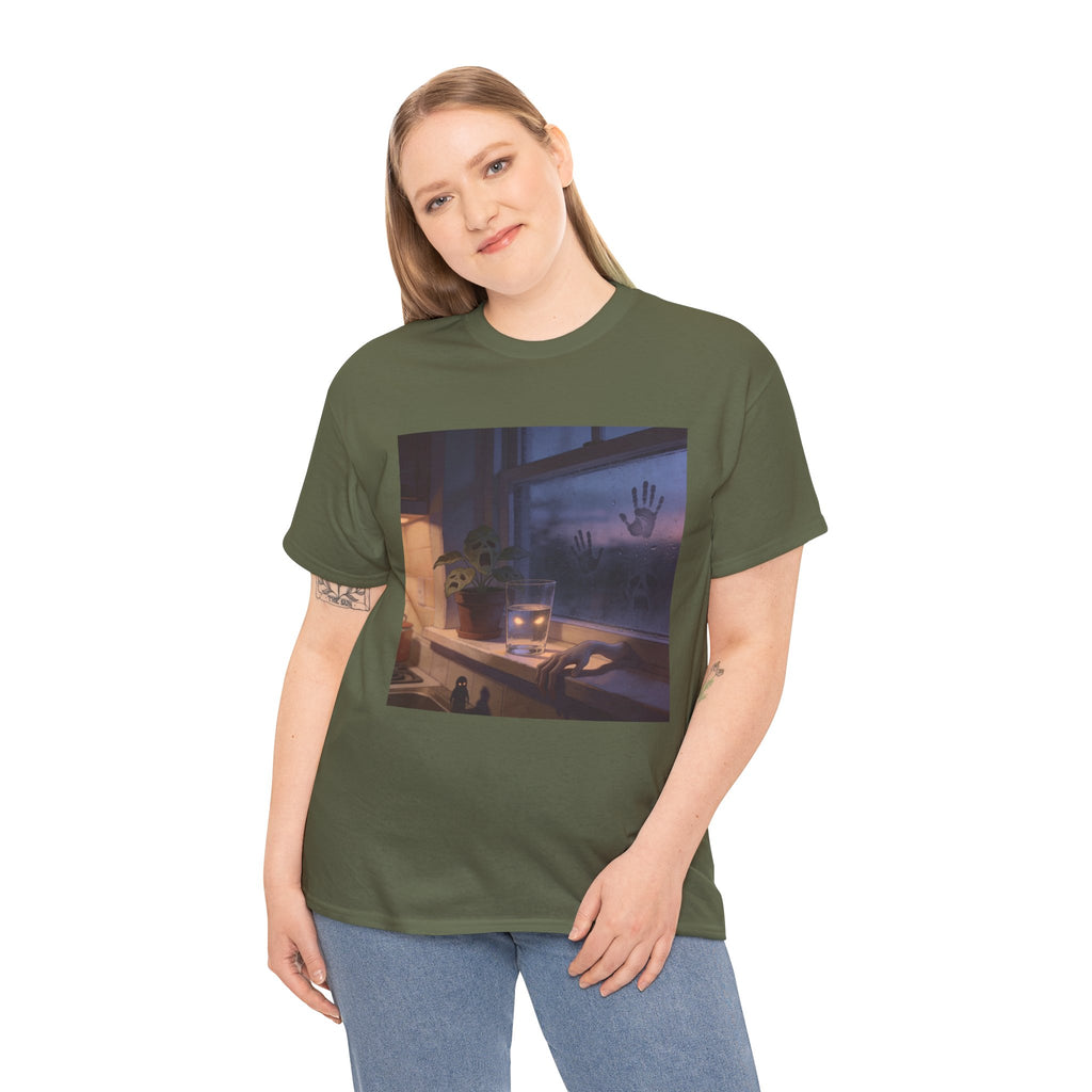 Stimmungsvolles Twilight-Fenster T-Shirt – Cozy Sunset Grafik-Shirt