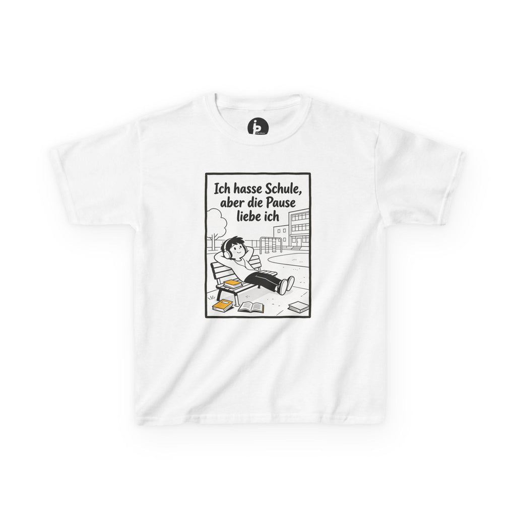 Kinder-T-Shirt – „Ich hasse Schule, aber die Pause liebe ich“ Cartoon-Schulpausen-Shirt