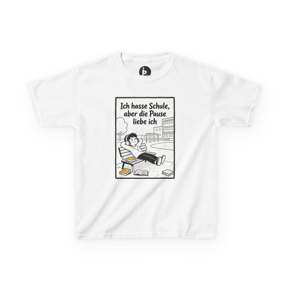 Kinder-T-Shirt – „Ich hasse Schule, aber die Pause liebe ich“ Cartoon-Schulpausen-Shirt