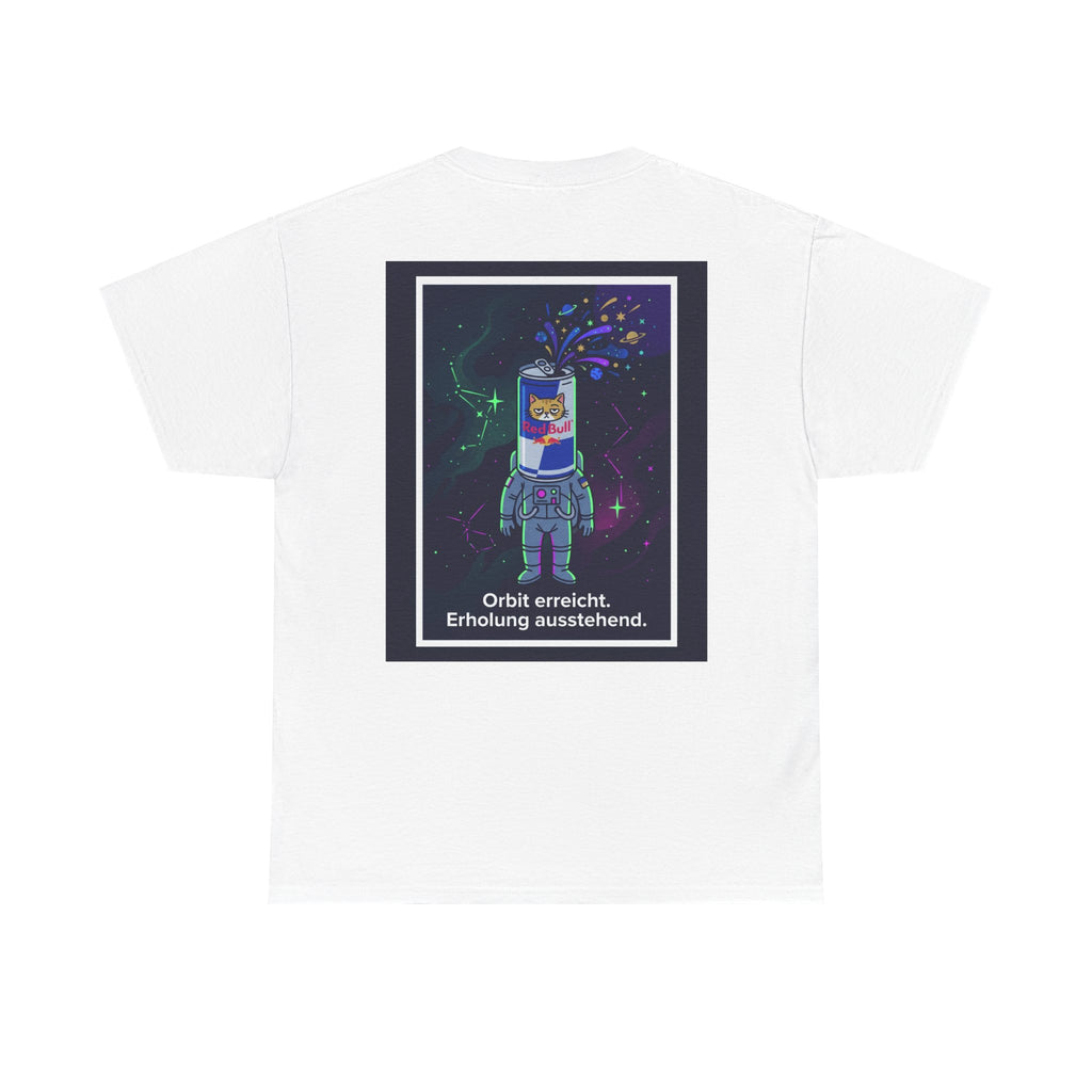 Astronaut Graphic Tee — “Orbit erreicht. Erholung ausstehend.” Neon Space Shirt